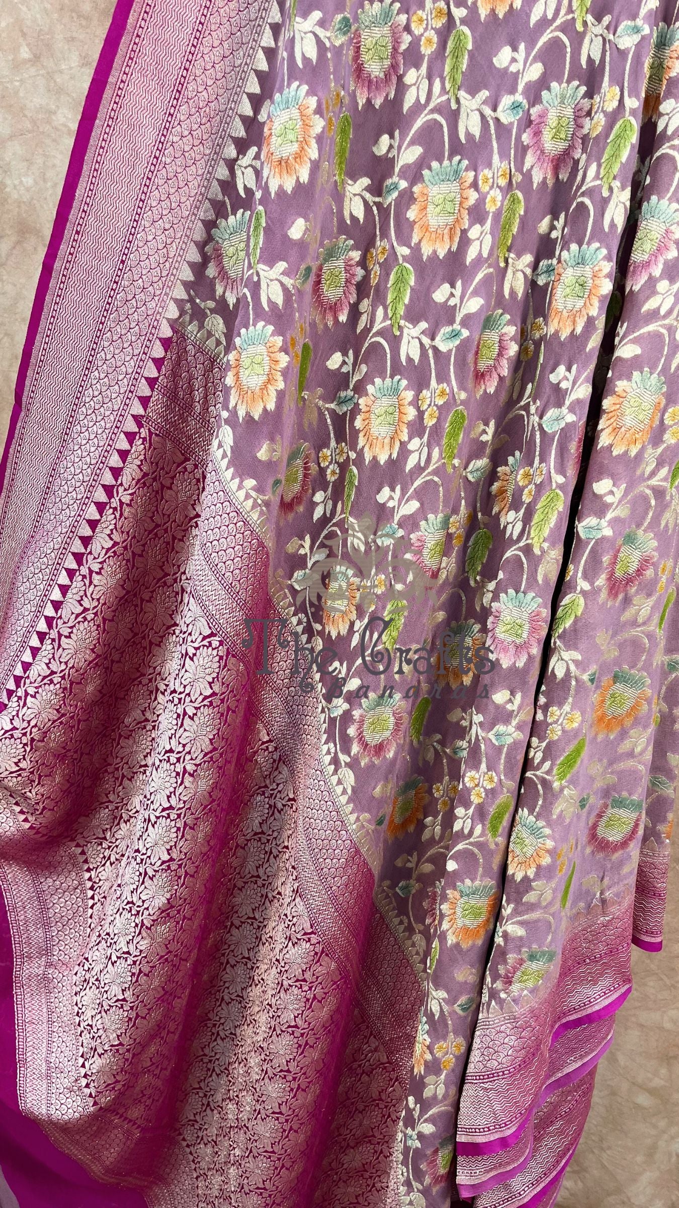 Khaddi Georgette Handloom Banarasi Saree - Water Zari