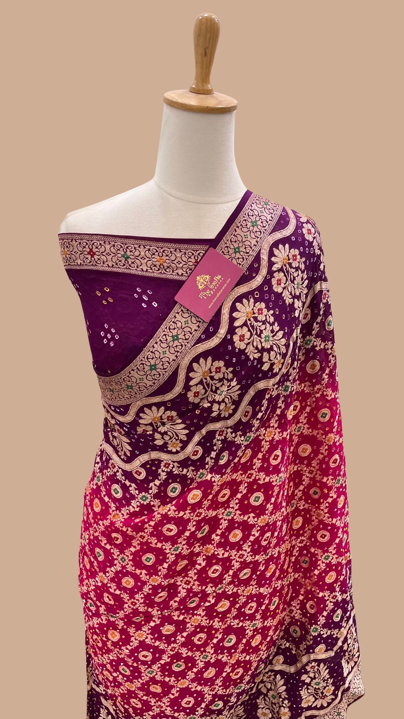 Pure Chiffon Banarasi Handloom Bandhej Saree