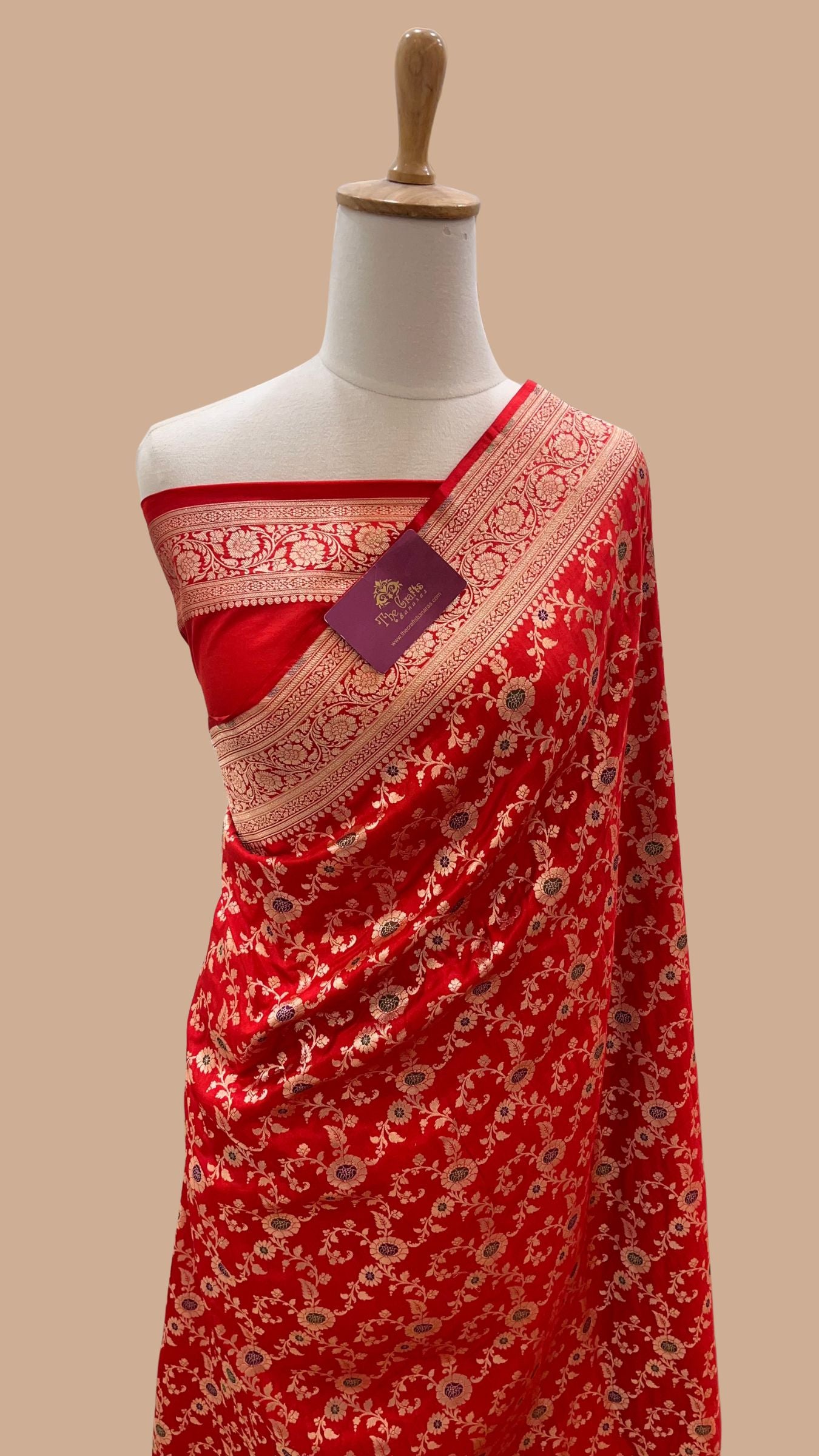 Pure Katan Silk Handloom Banarasi Saree - Jaal With Meenakari