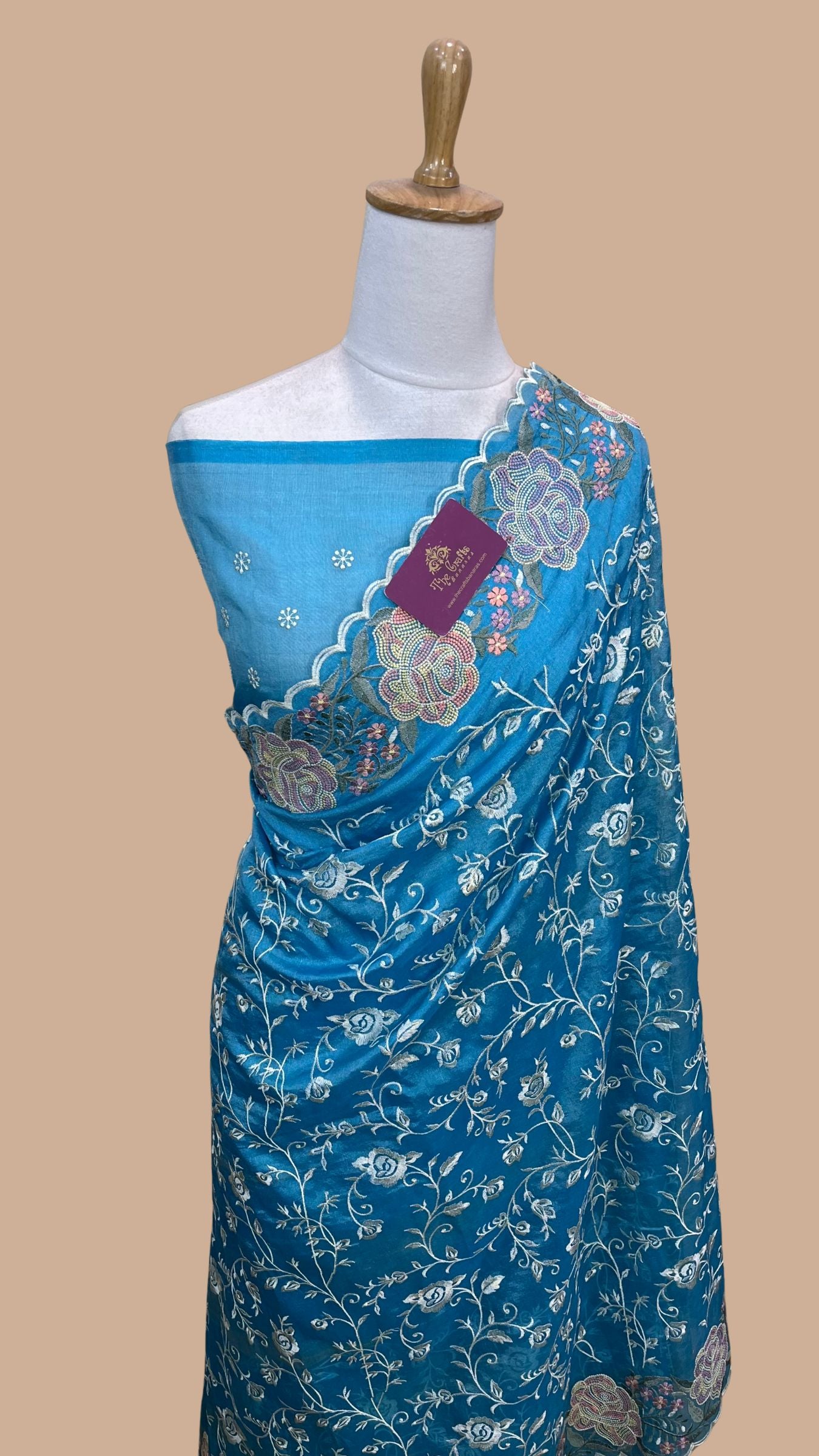 Pure Tissue Silk Banarasi Saree - Chikankari all over