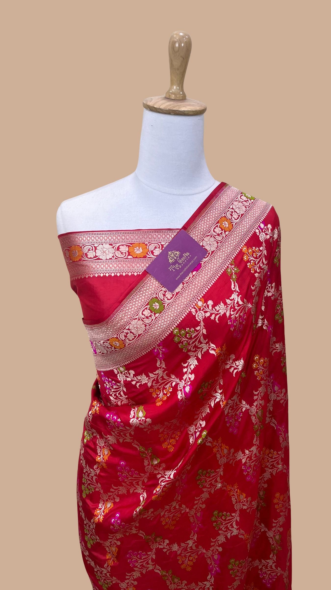 Pure Katan Silk Handloom Banarasi Saree - Jaal With Meenakari