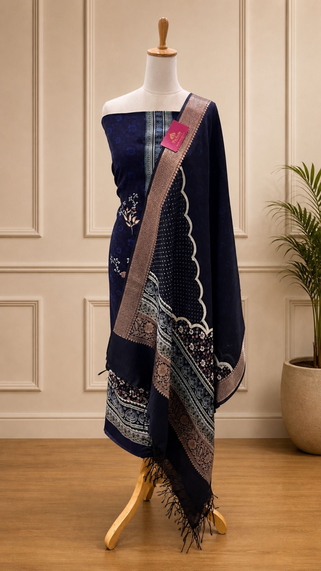 Pure Mango Silk Banarasi Dress Material - Digital Print All over