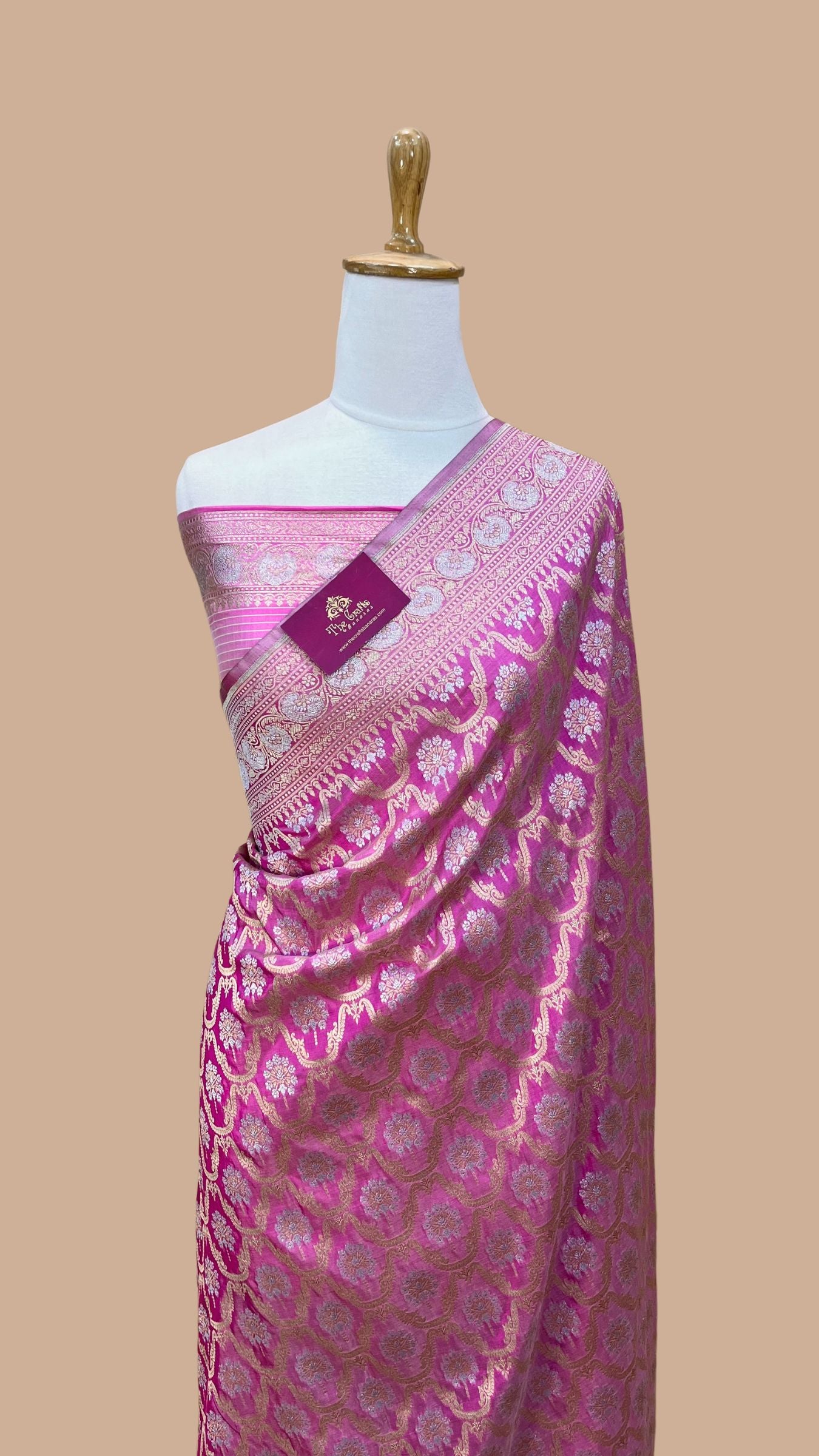 Pure Katan Silk Handloom Banarasi Saree - All over Sona Roopa Jaal work