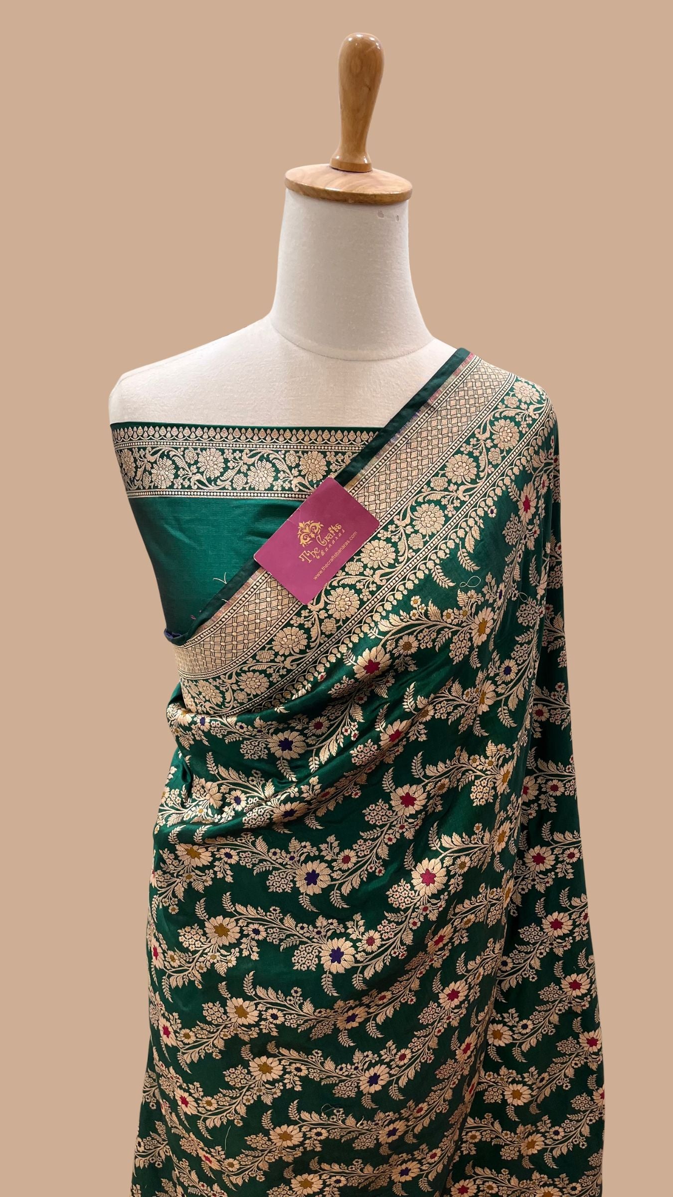 Pure Katan Silk Handloom Banarasi Saree - Jaal With Meenakari