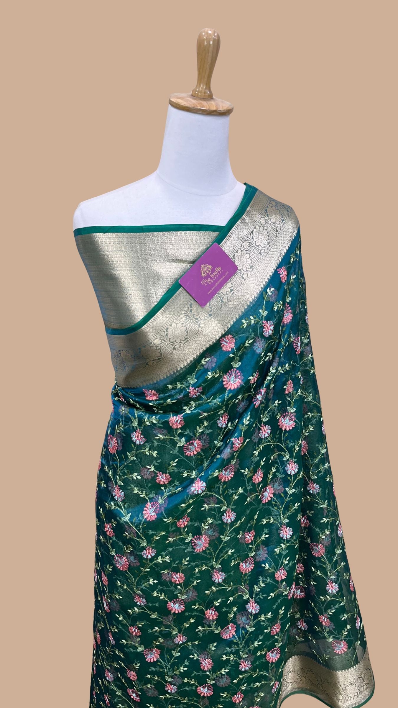 Pure Kora Ttissue Silk Handloom Banarasi Saree - With Chikankari All over