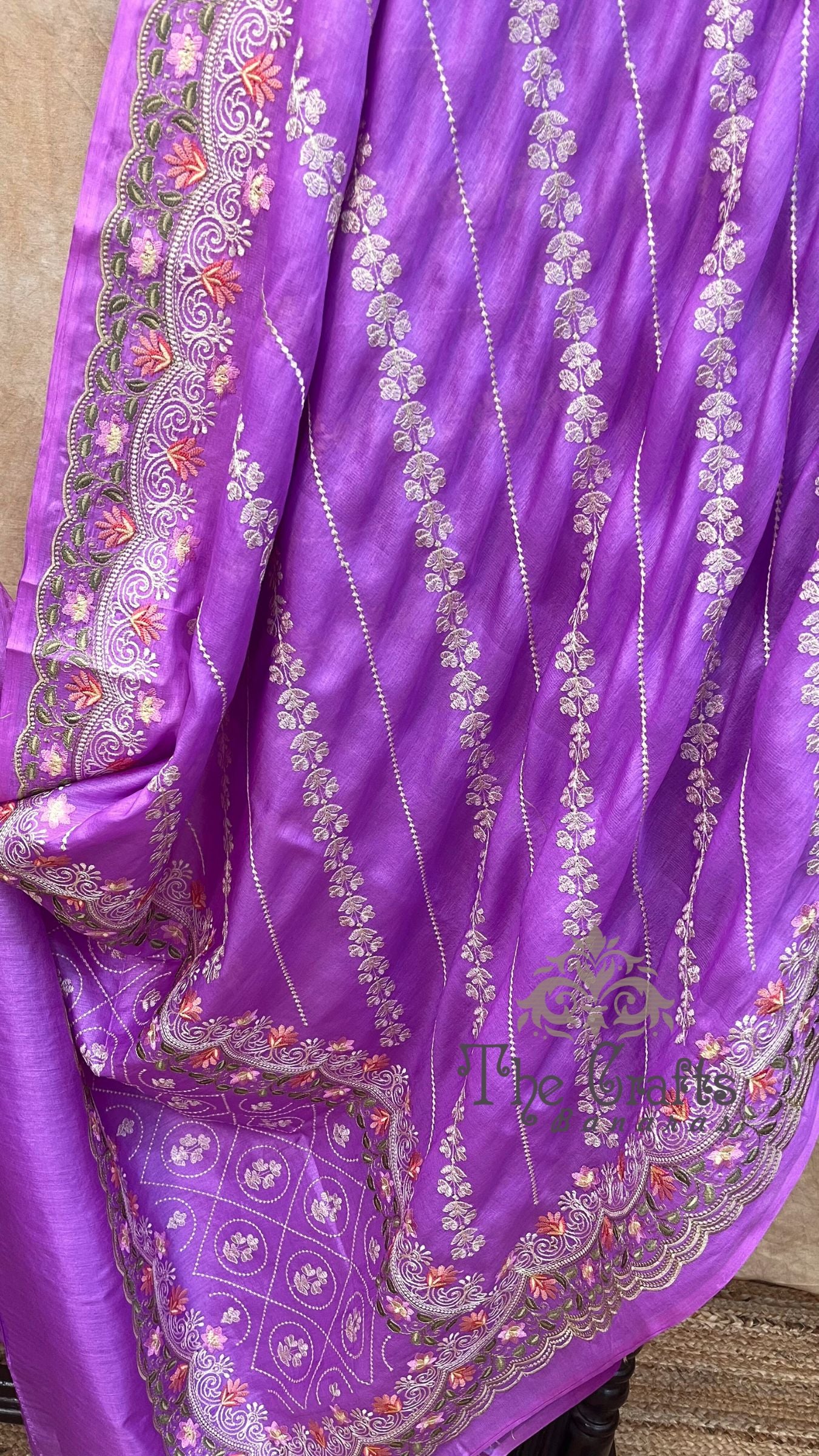 Pure Tussar Silk Chikankari Handloom Banarasi Saree