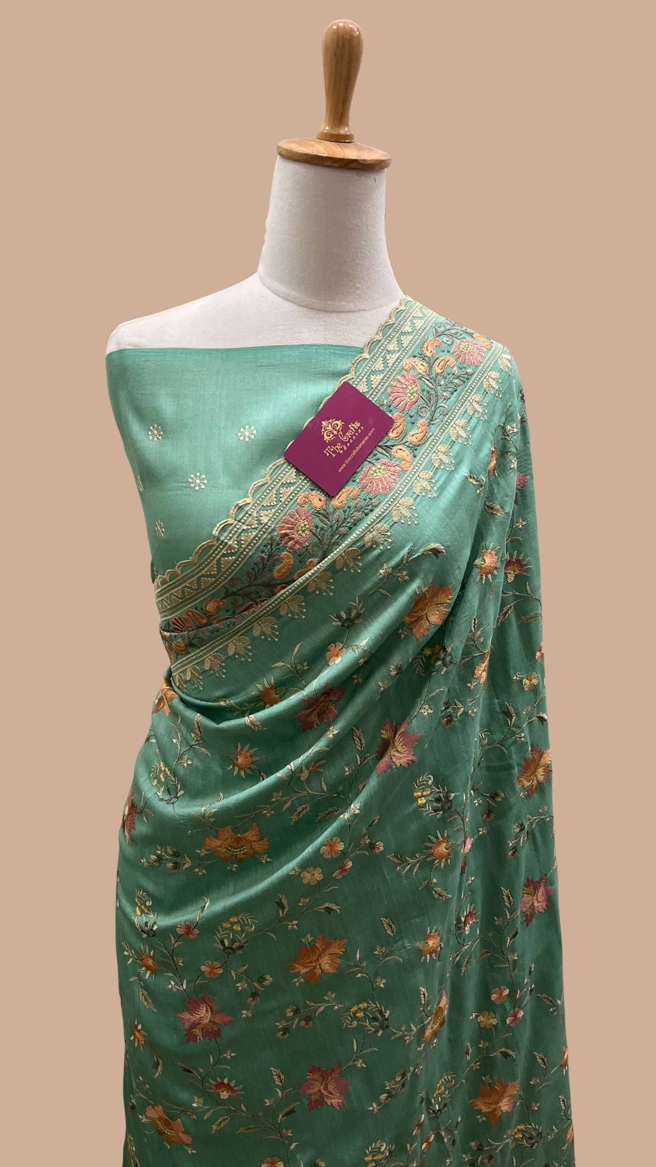 Pure Munga Silk Banarasi Saree - Chikankari all over