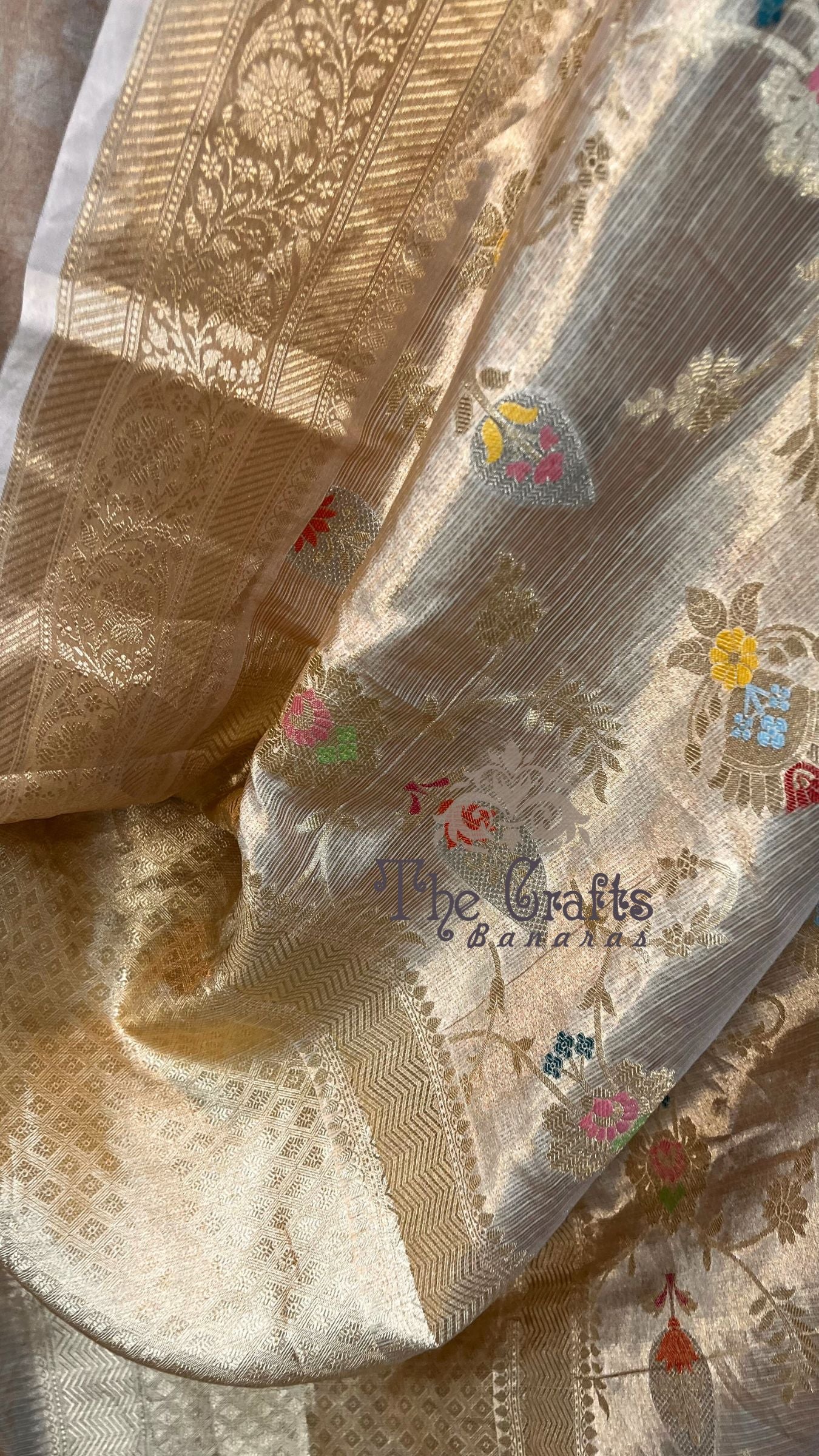 Pure Zari Kota Tissue Silk Handloom  Banarasi Saree - Meenakari