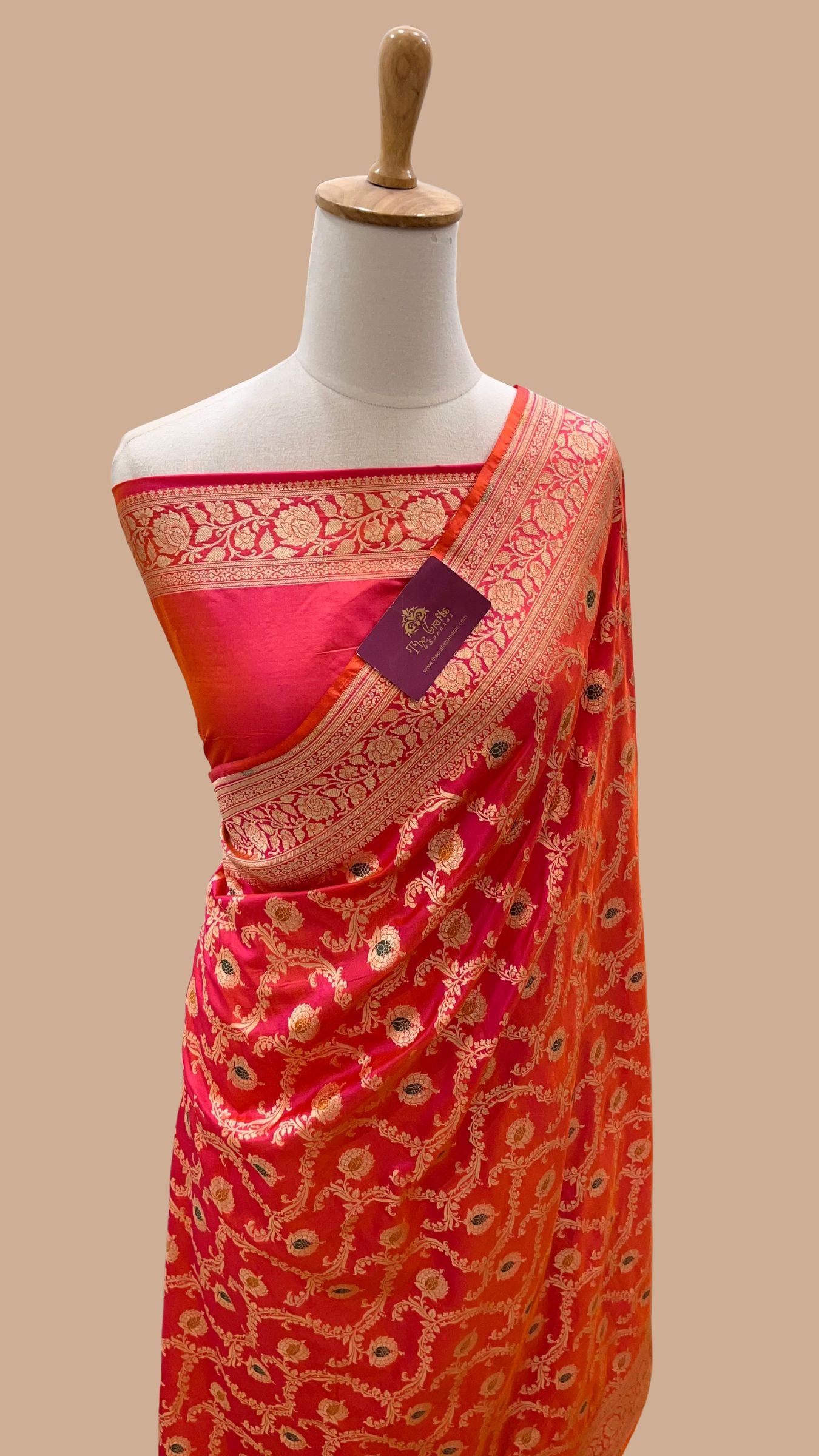 Pure Katan Silk Handloom Banarasi Saree - Jaal With Meenakari