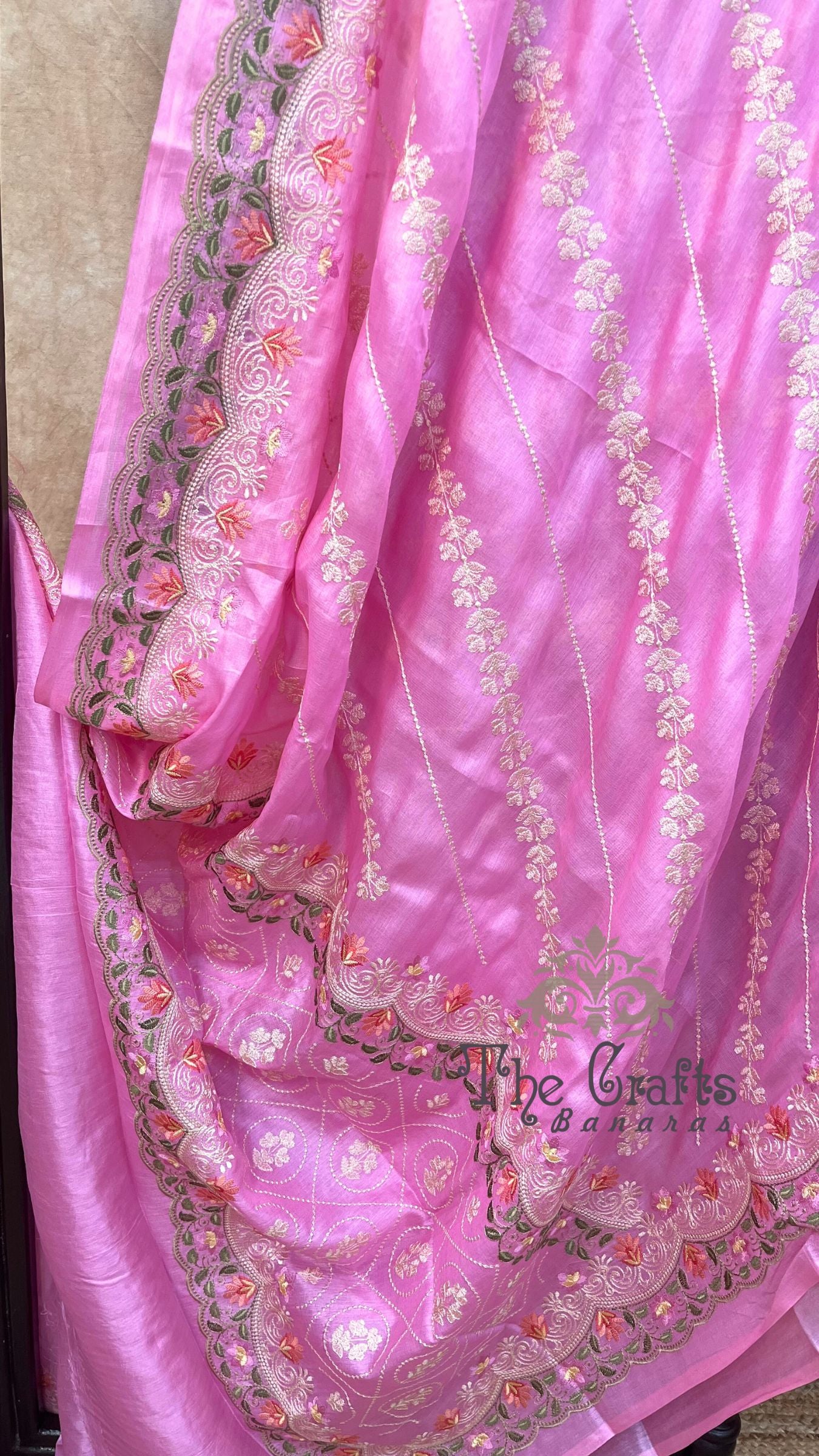 Pure Tussar Silk Chikankari Handloom Banarasi Saree