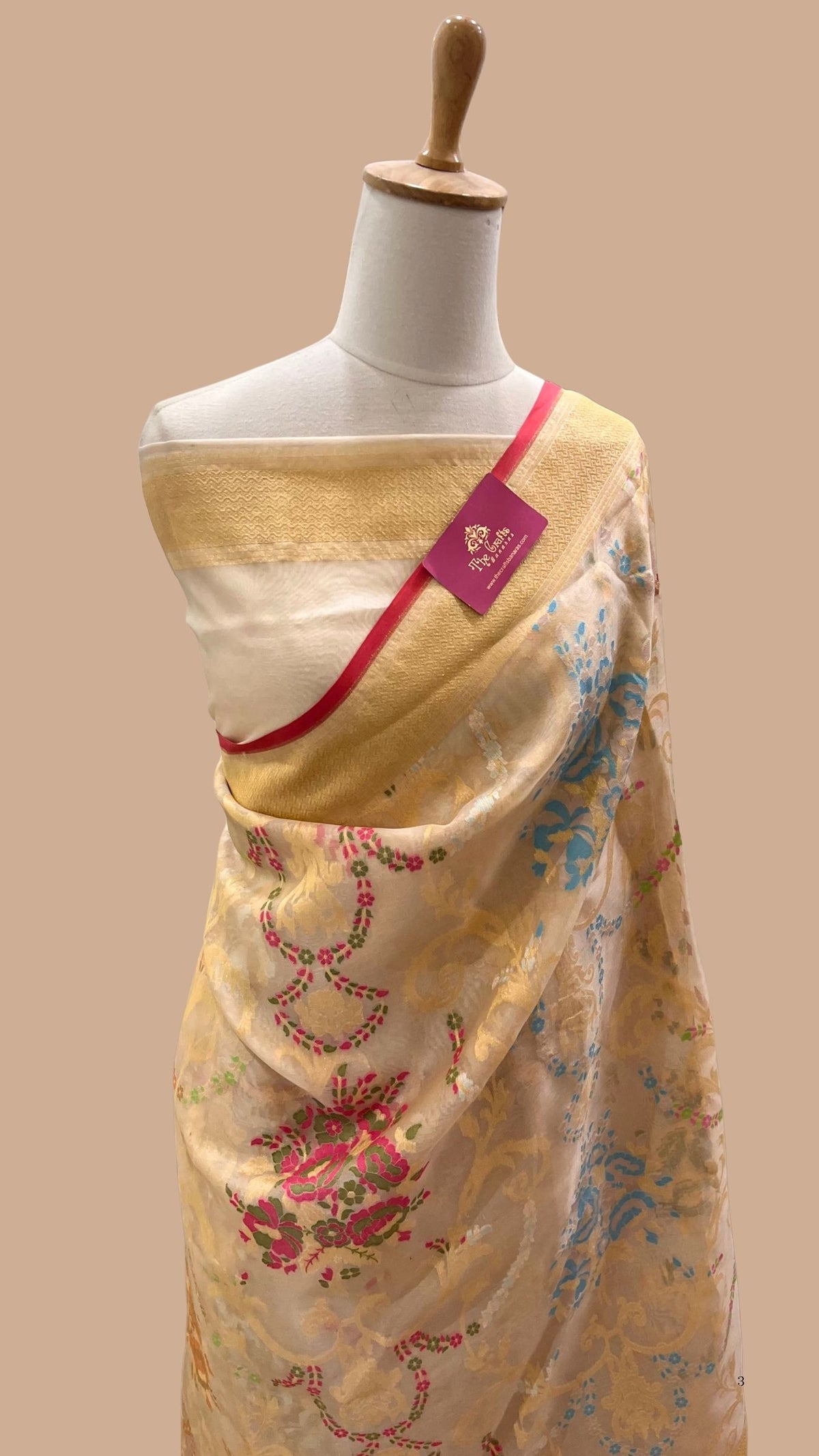 Pure Ektara Kora Silk Jamdani Banarasi Saree - Tilfi