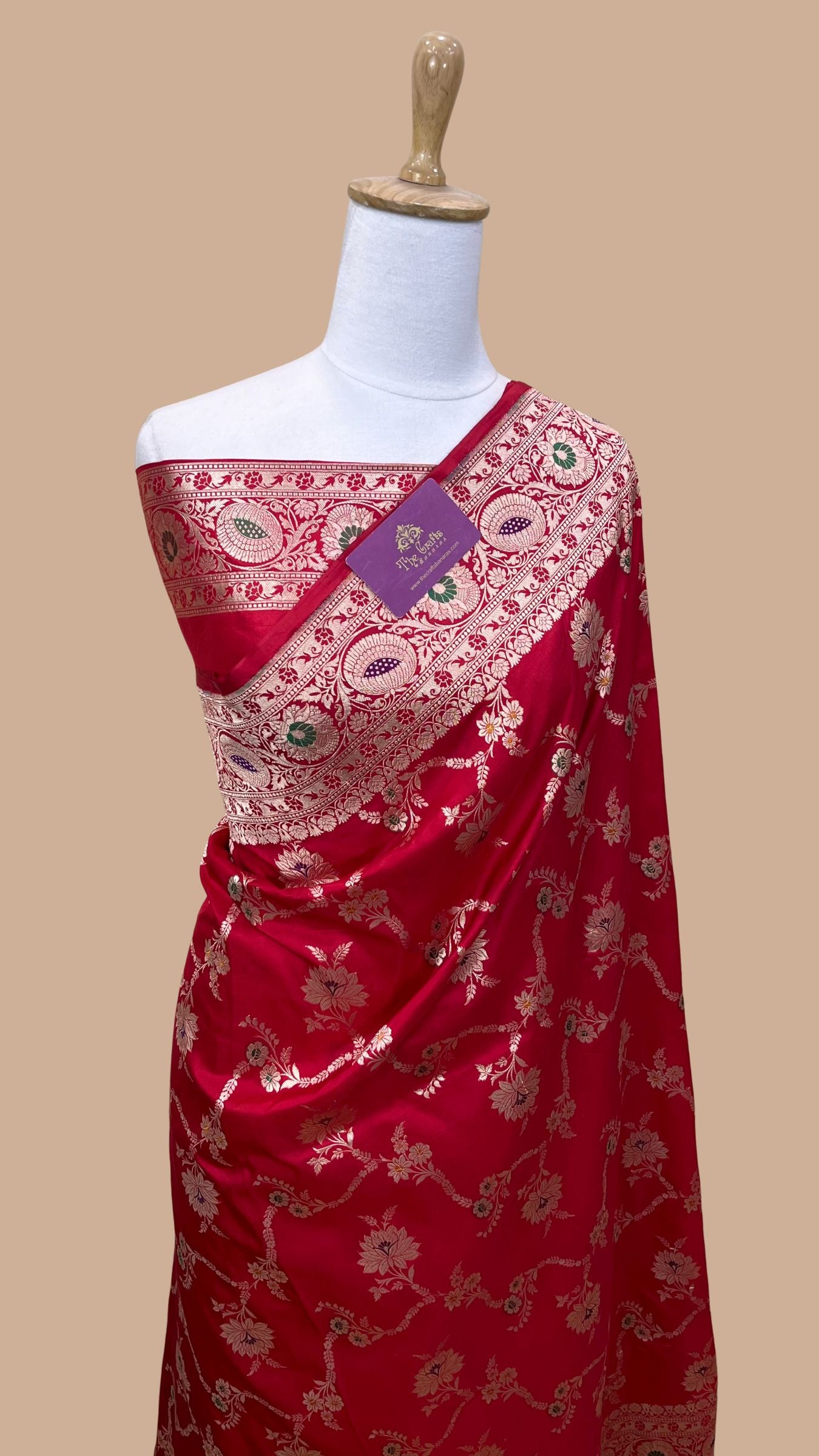 Pure Katan Silk Handloom Banarasi Saree - Jaal With Meenakari