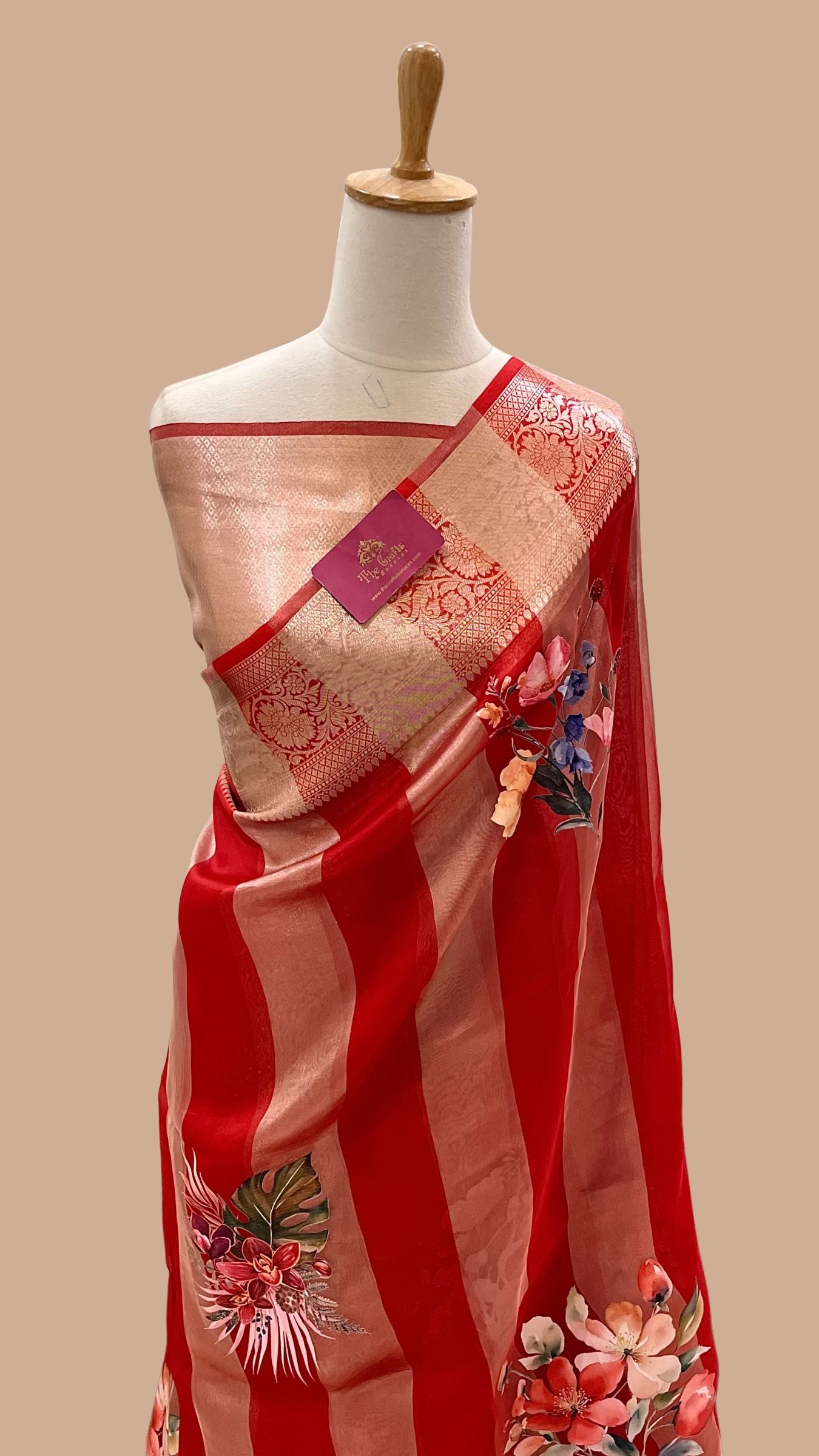 Pure Kora  Tissue Silk Banarasi Saree - with Digital Print