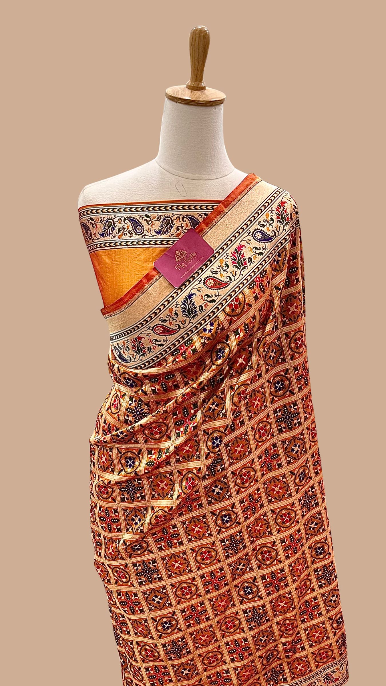 Pure Katan Silk Handloom Banarasi Saree - Patola Meenakari Jaal Work