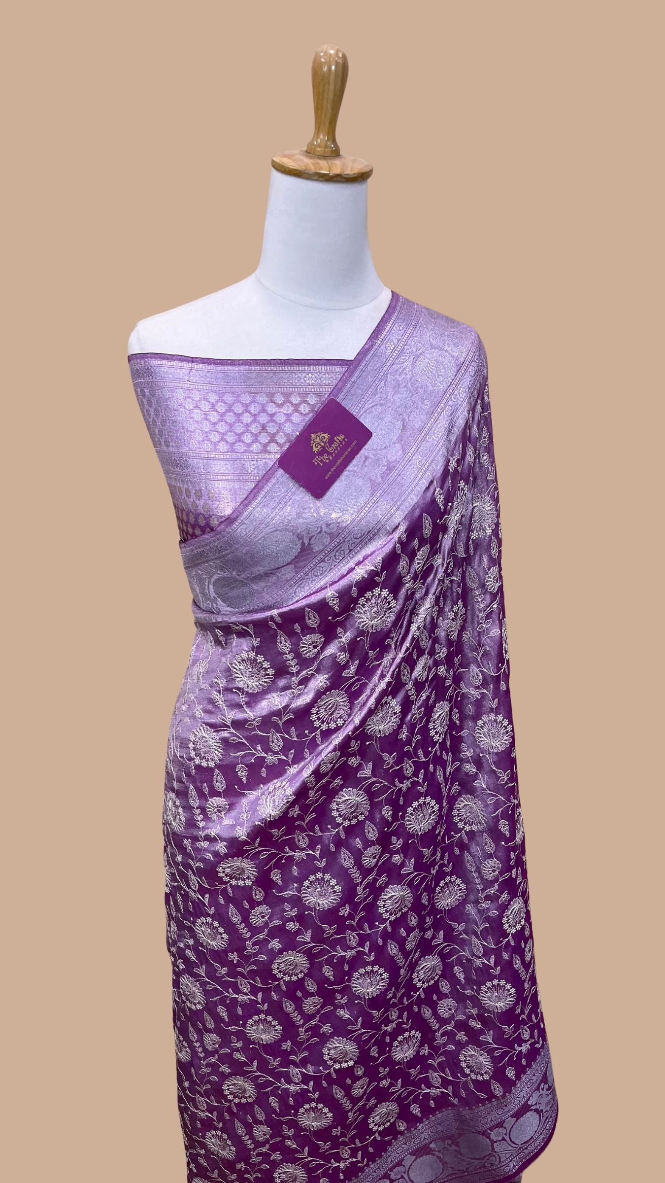 Pure Kora Ttissue Silk Handloom Banarasi Saree - With Chikankari All over