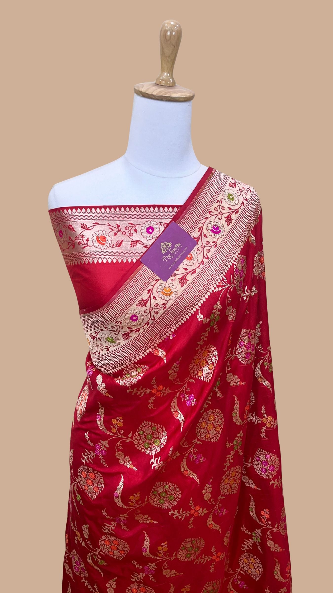 Pure Katan Silk Handloom Banarasi Saree - Jaal With Meenakari