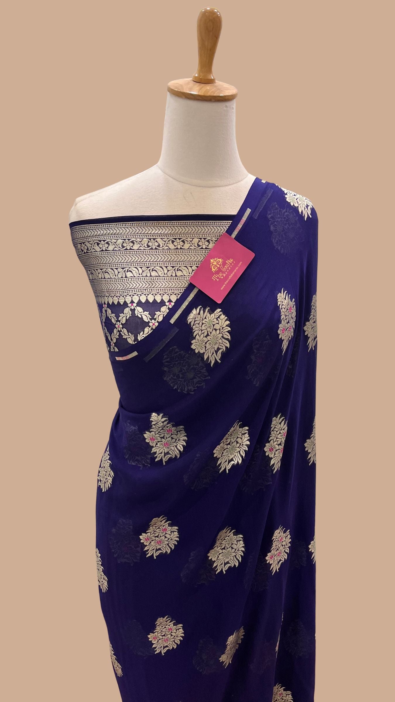 Khaddi Georgette Handloom Banarasi Saree - Jaal with Meenakari
