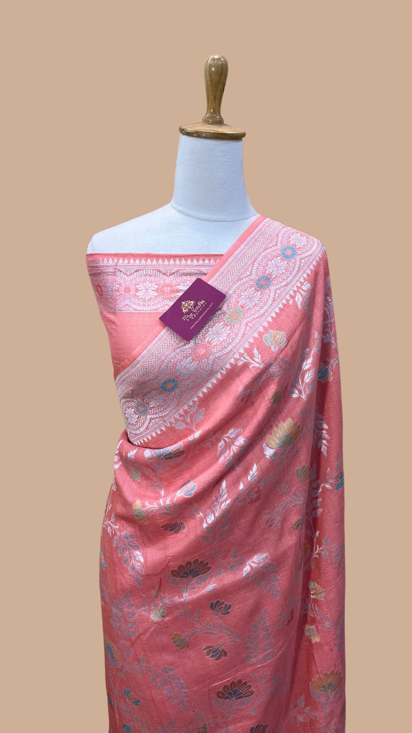 Tissue Georgette Handloom Banarasi Saree - Jaal with Meenakari