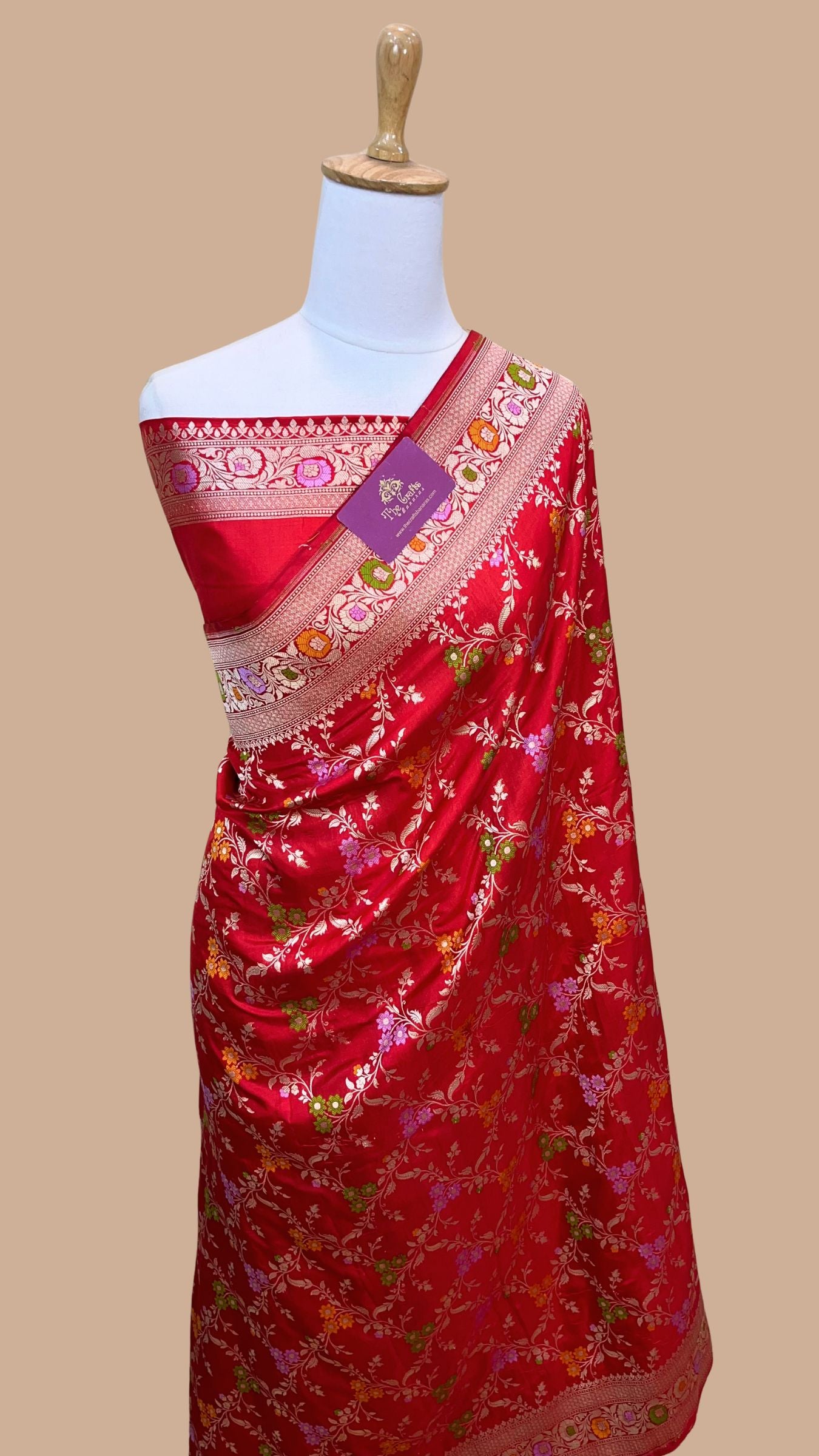 Pure Katan Silk Handloom Banarasi Saree - Jaal With Meenakari