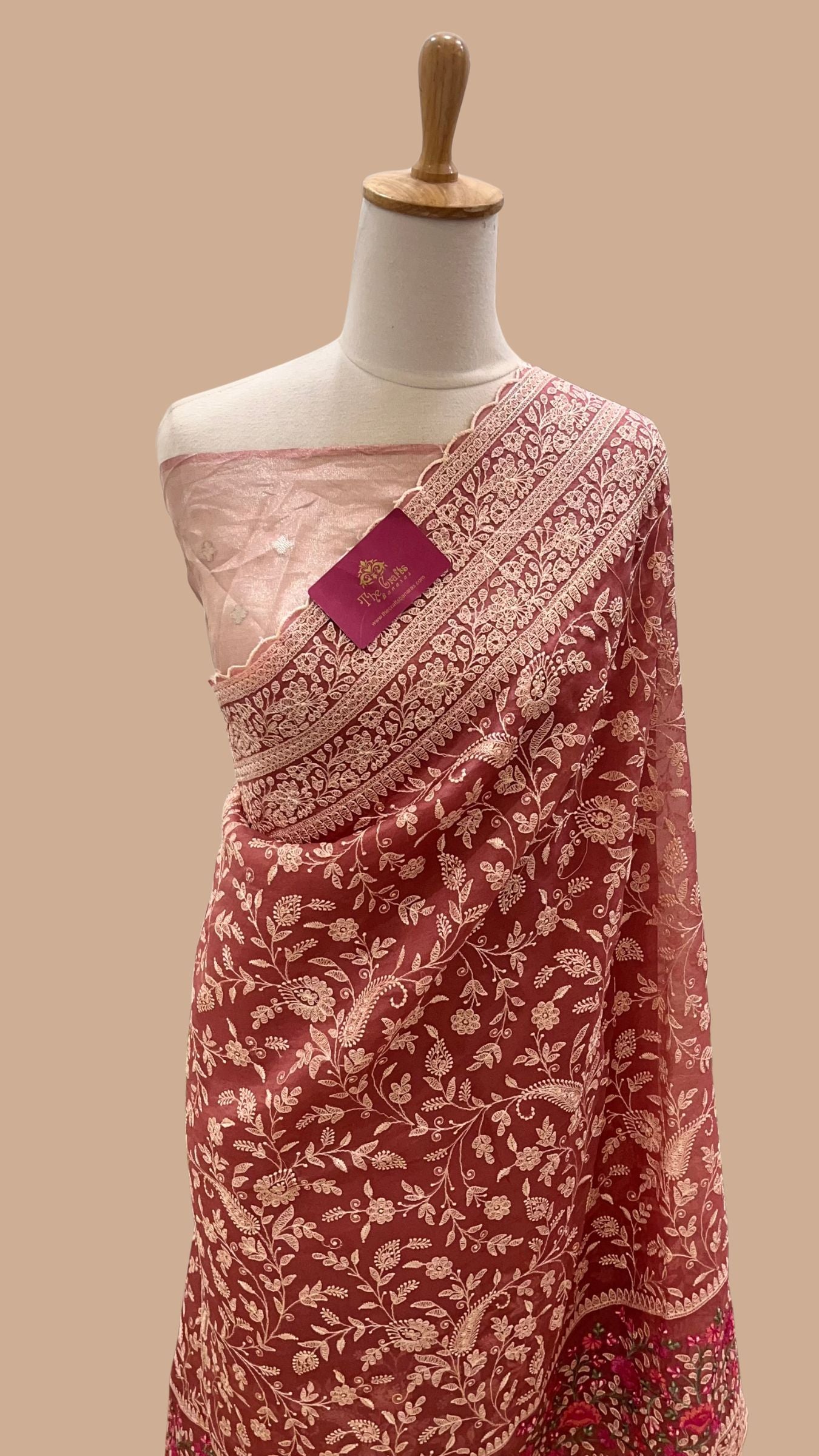Pure Organza Silk Chikankari Handloom Banarasi Saree