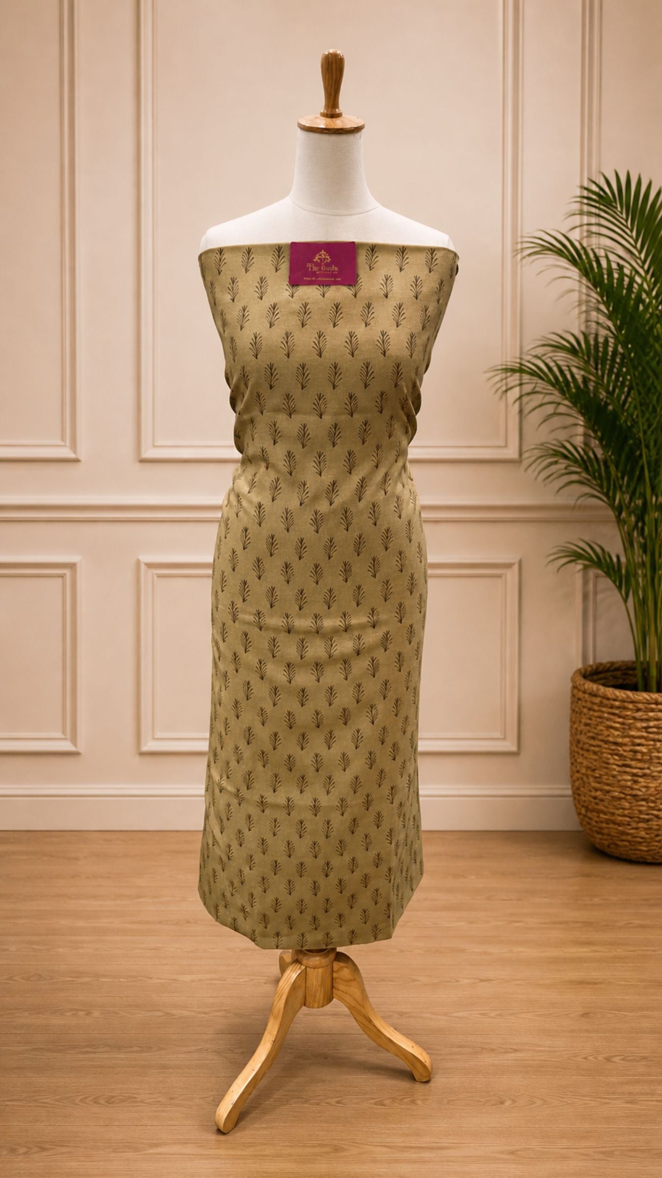 Pure Mango Silk Banarasi Dress Material - Digital Print All over