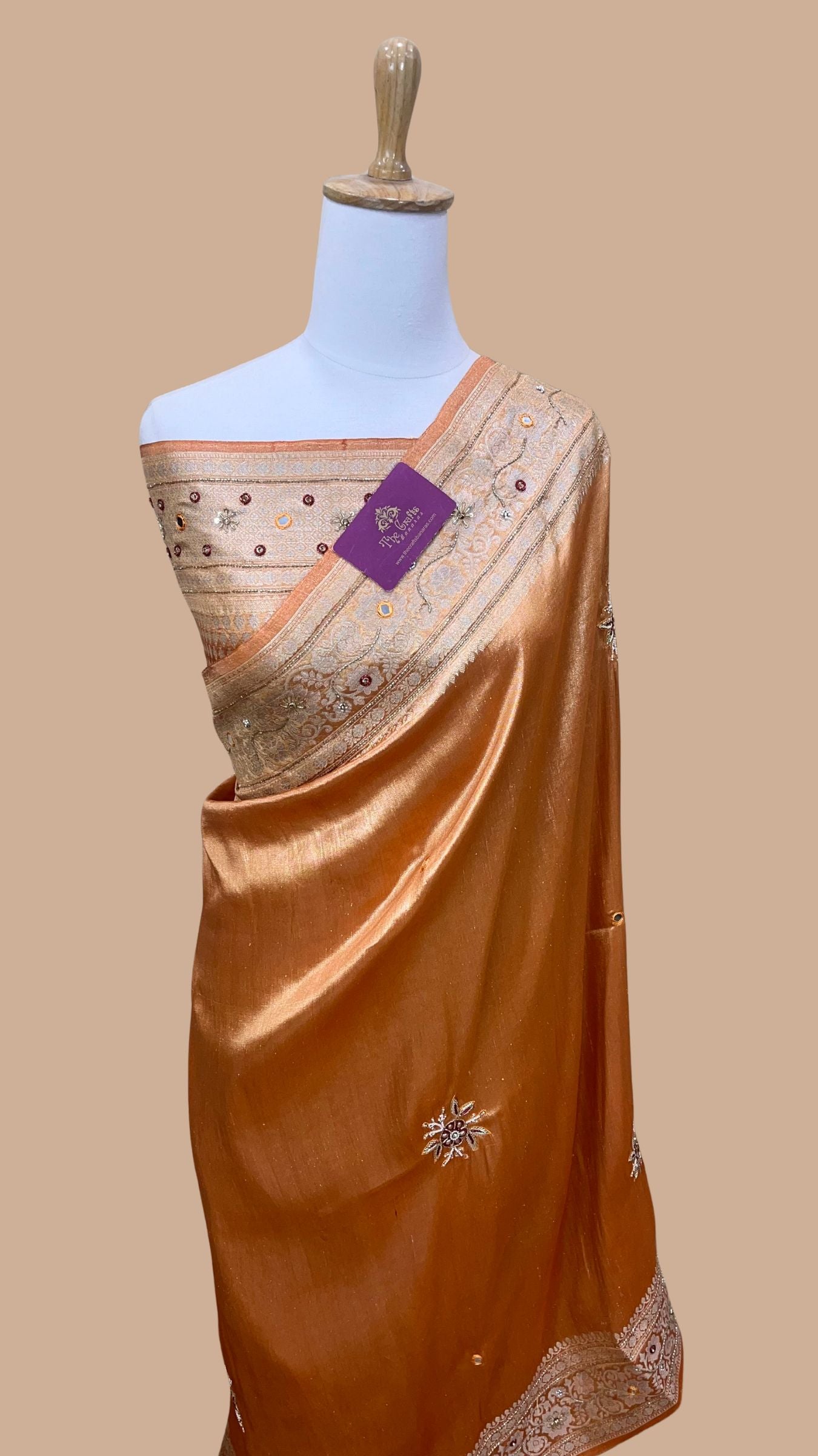 Pure Kora Ttissue Silk Handloom Banarasi Saree - With Hand Embroidered Zardozi