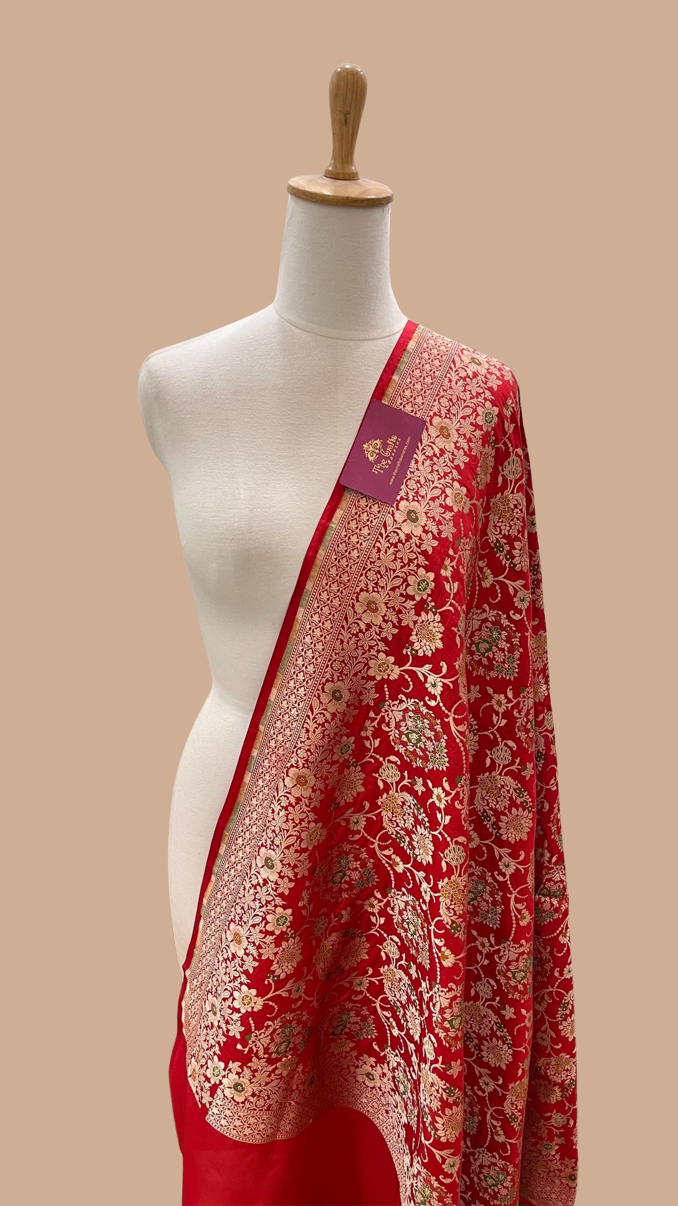 Pure Katan Silk Banarasi Handloom Dupatta - Jaal with  meenakari
