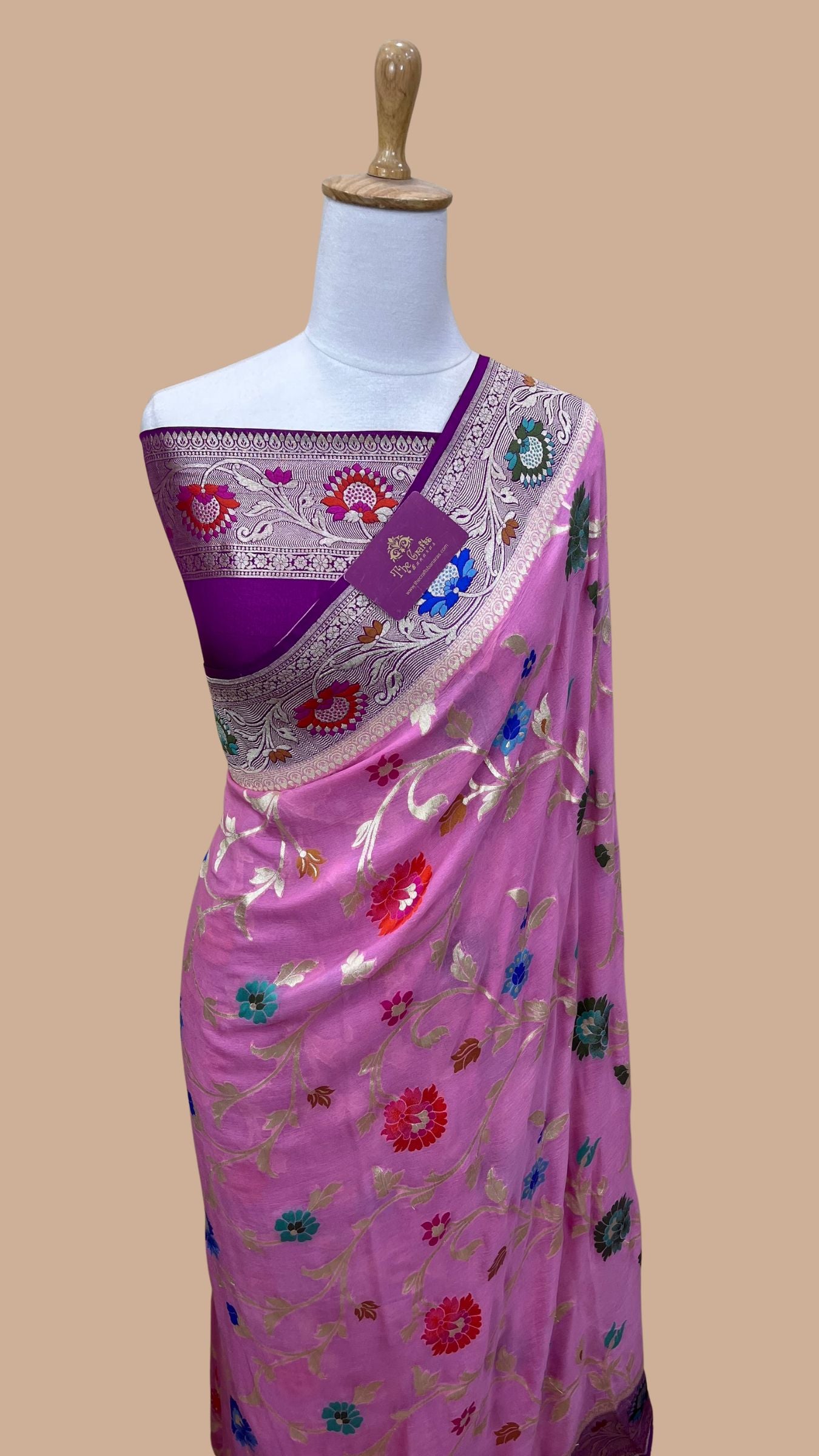 Khaddi Georgette Handloom Banarasi Saree - Jaal with Meenakari