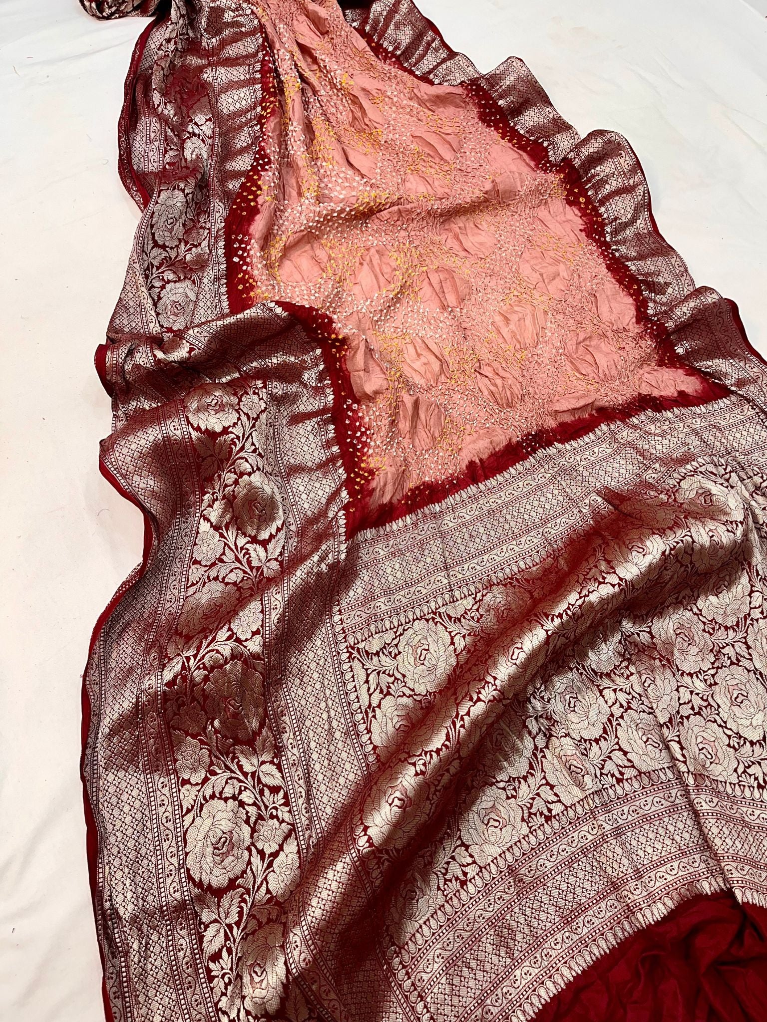 Pure Katan Silk Handloom Bandhej Banarasi Saree