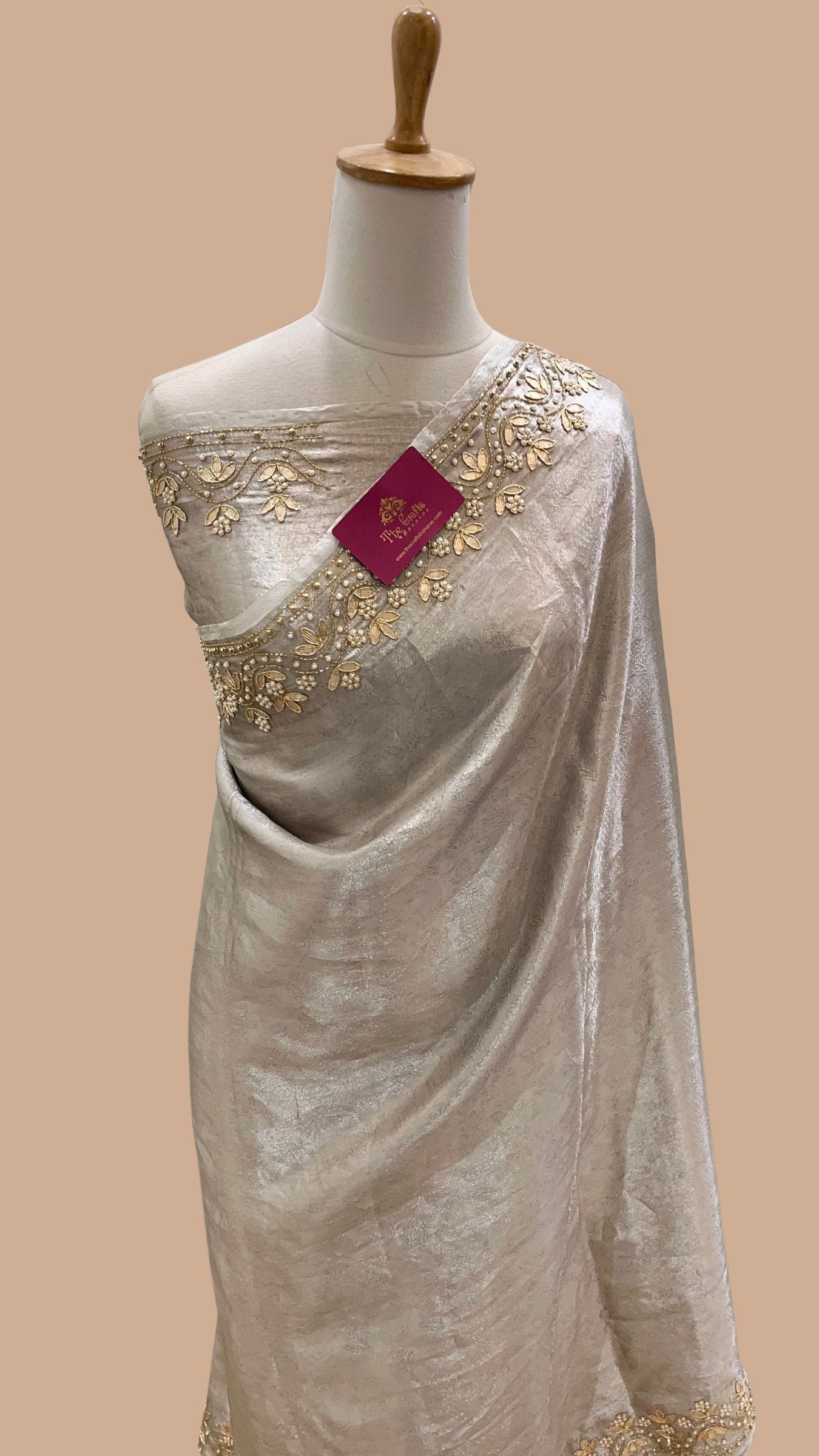 Pure Tissue Brocade Banarasi Saree - with Gota Patti, Cut Dana & Zardozi Handwork