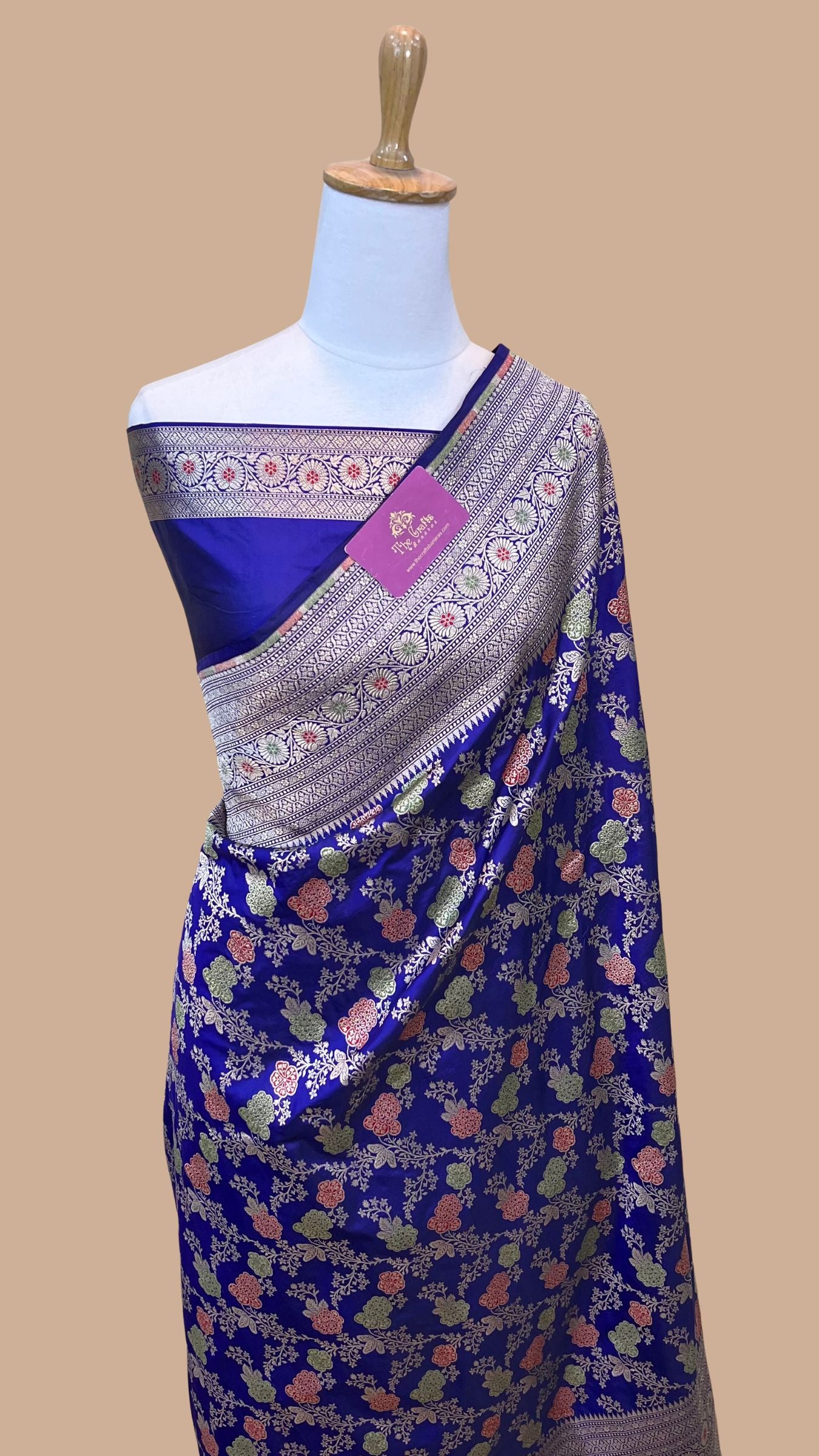 Pure Katan Silk Handloom Banarasi Saree - Jaal With Meenakari