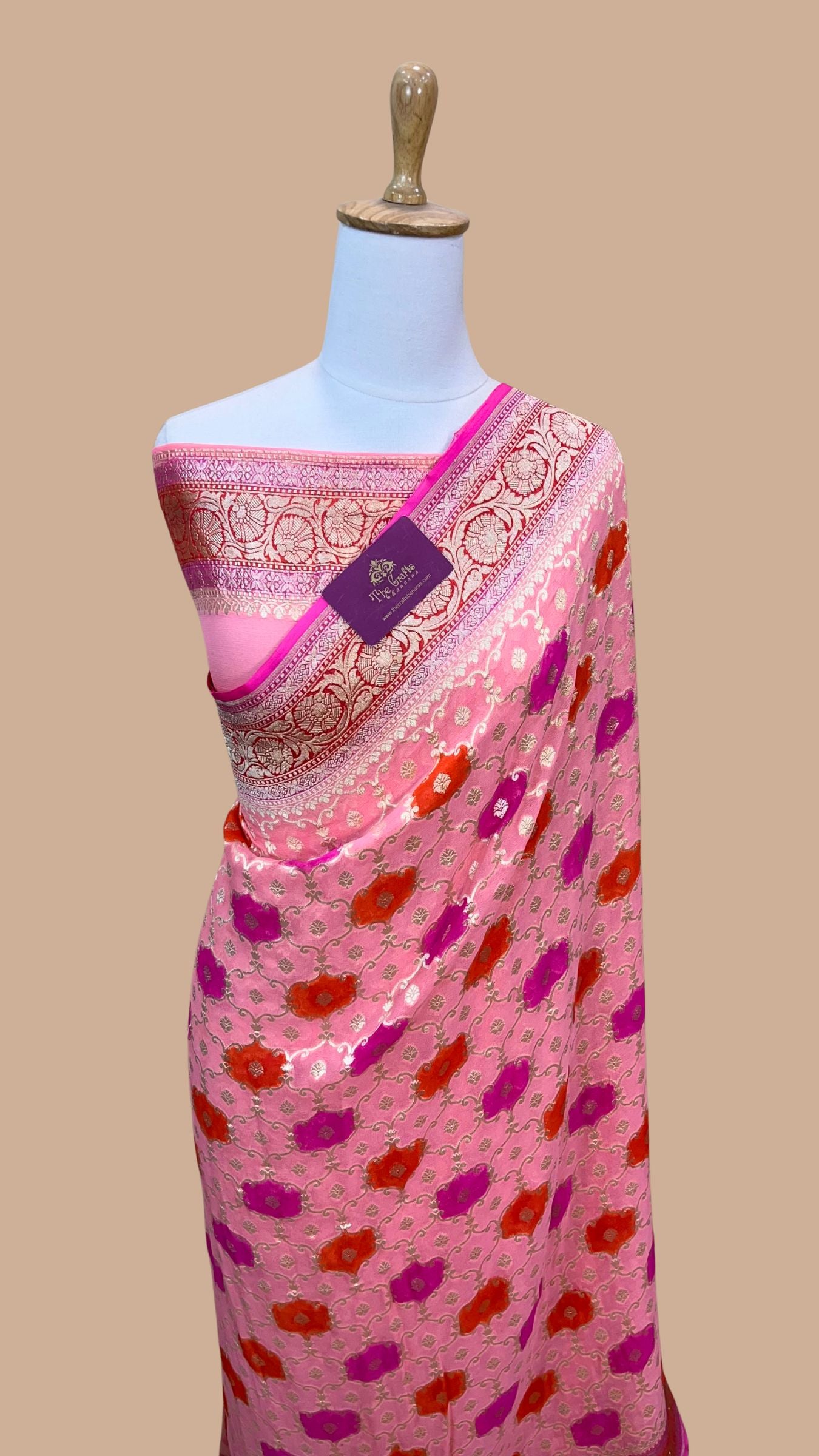 Khaddi Georgette Handloom Banarasi Saree - Water Zari