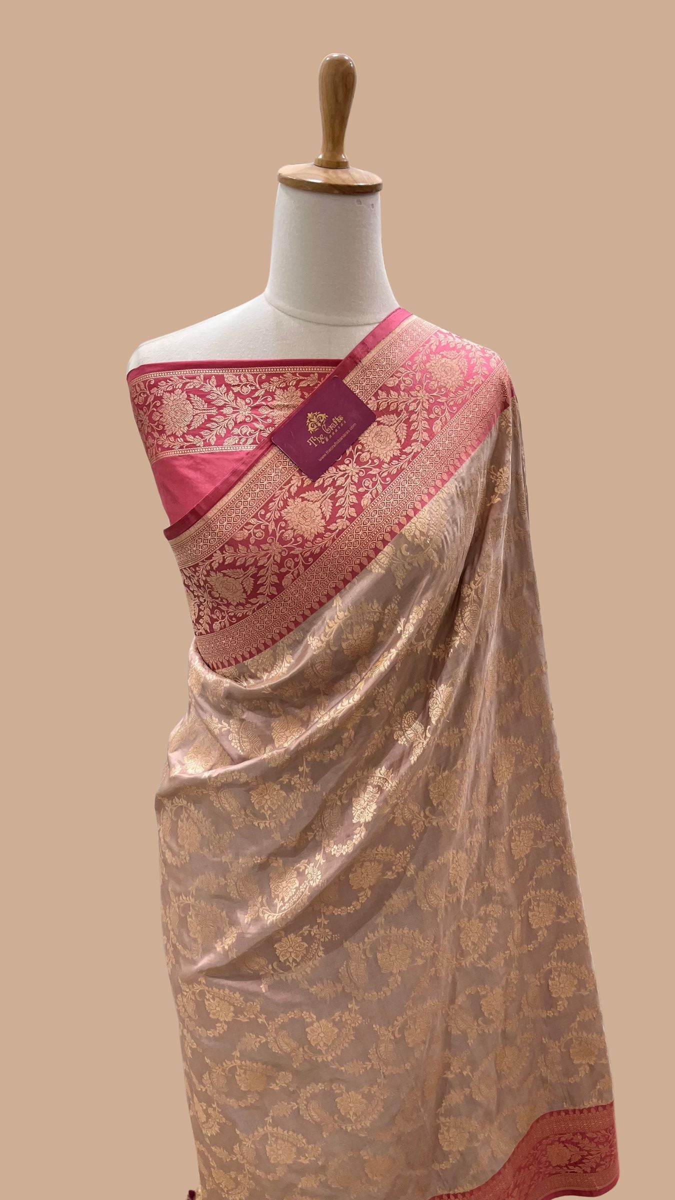 Pure Katan Silk Handloom Banarasi Saree - Jaal Work with Satin Border