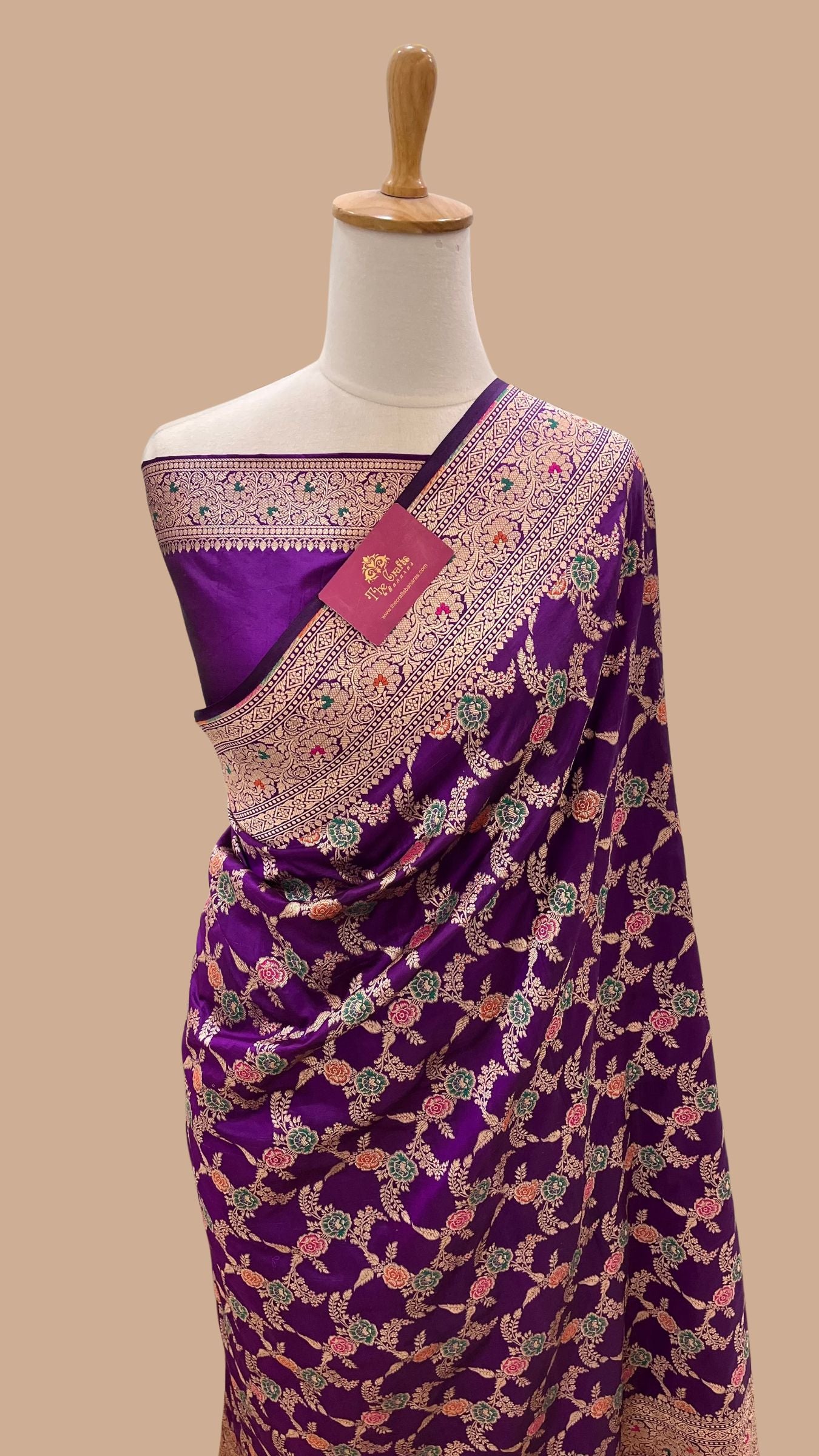 Pure Katan Silk Handloom Banarasi Saree -  Jaal with meenakari