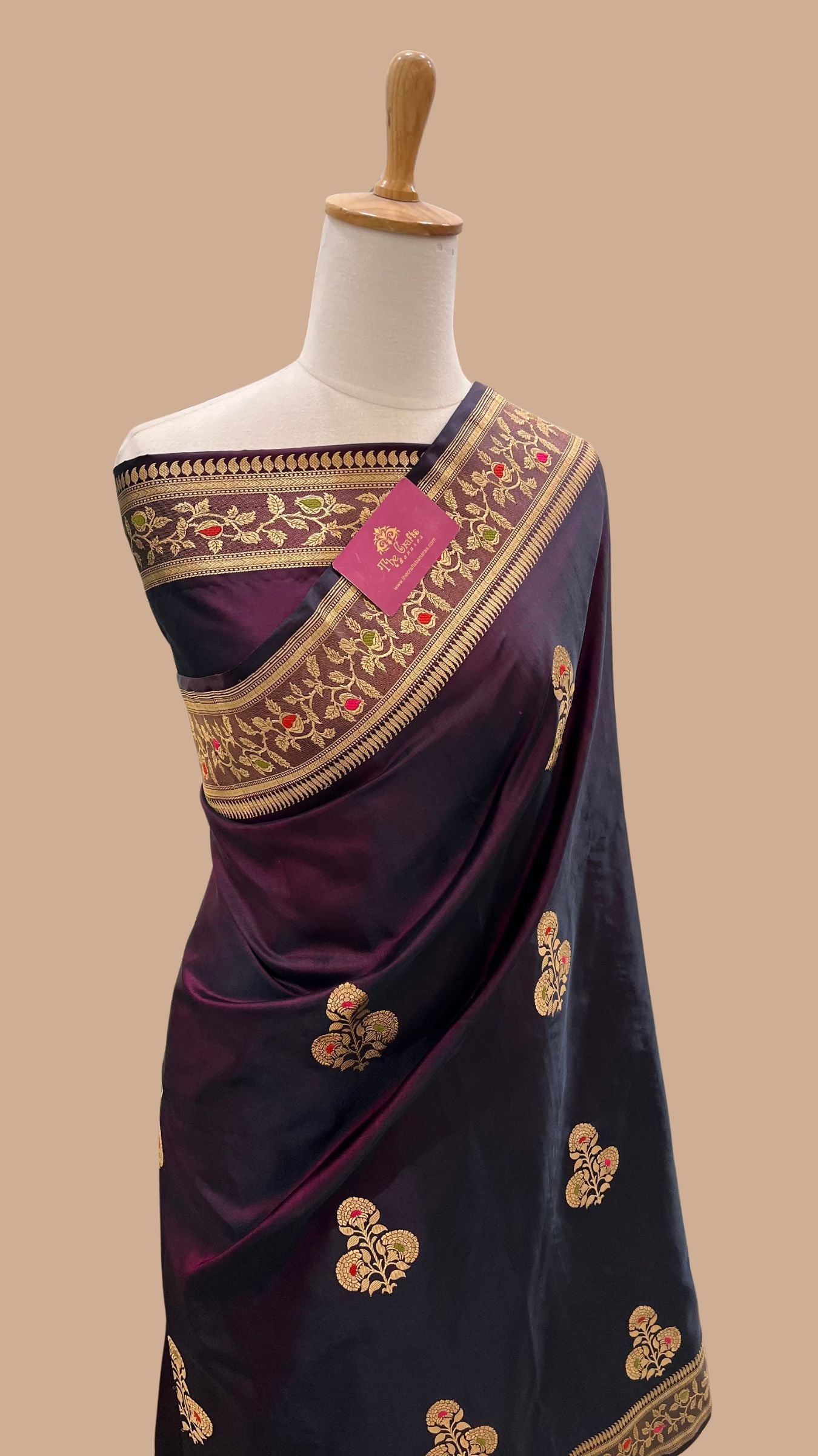 Pure Satin Silk Handloom Banarasi Saree - with kadhua meenakari motifs