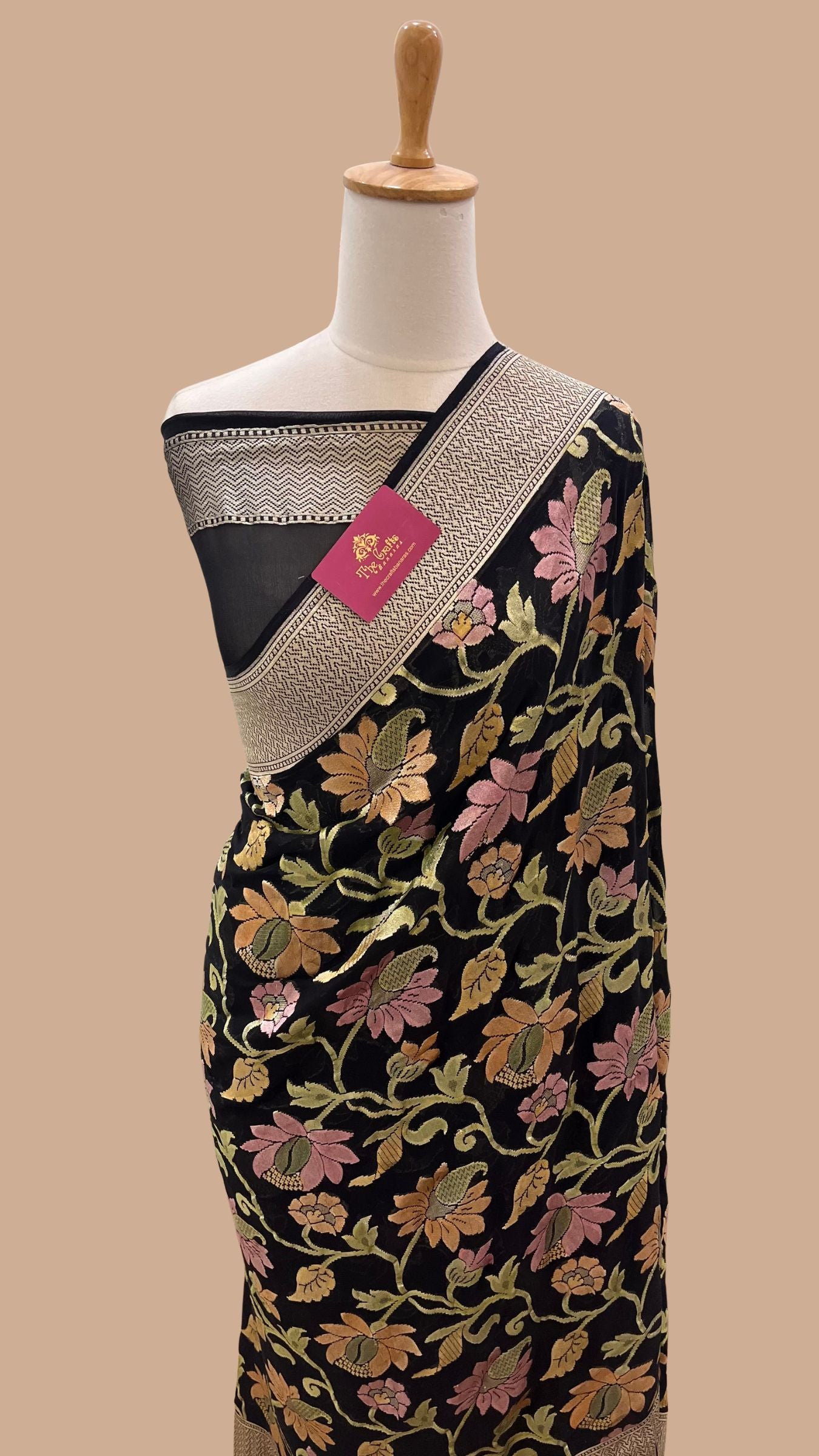 Khaddi Georgette Handloom Banarasi Saree - Water Zari