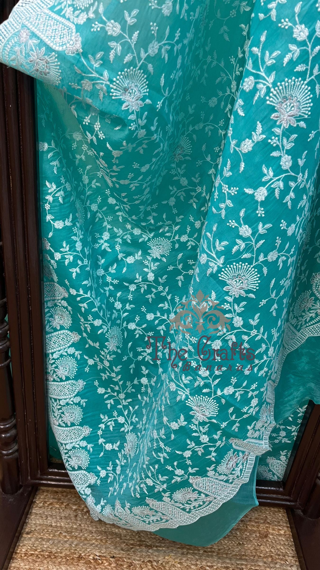 Pure Organza Silk Chikankari Handloom Banarasi Saree