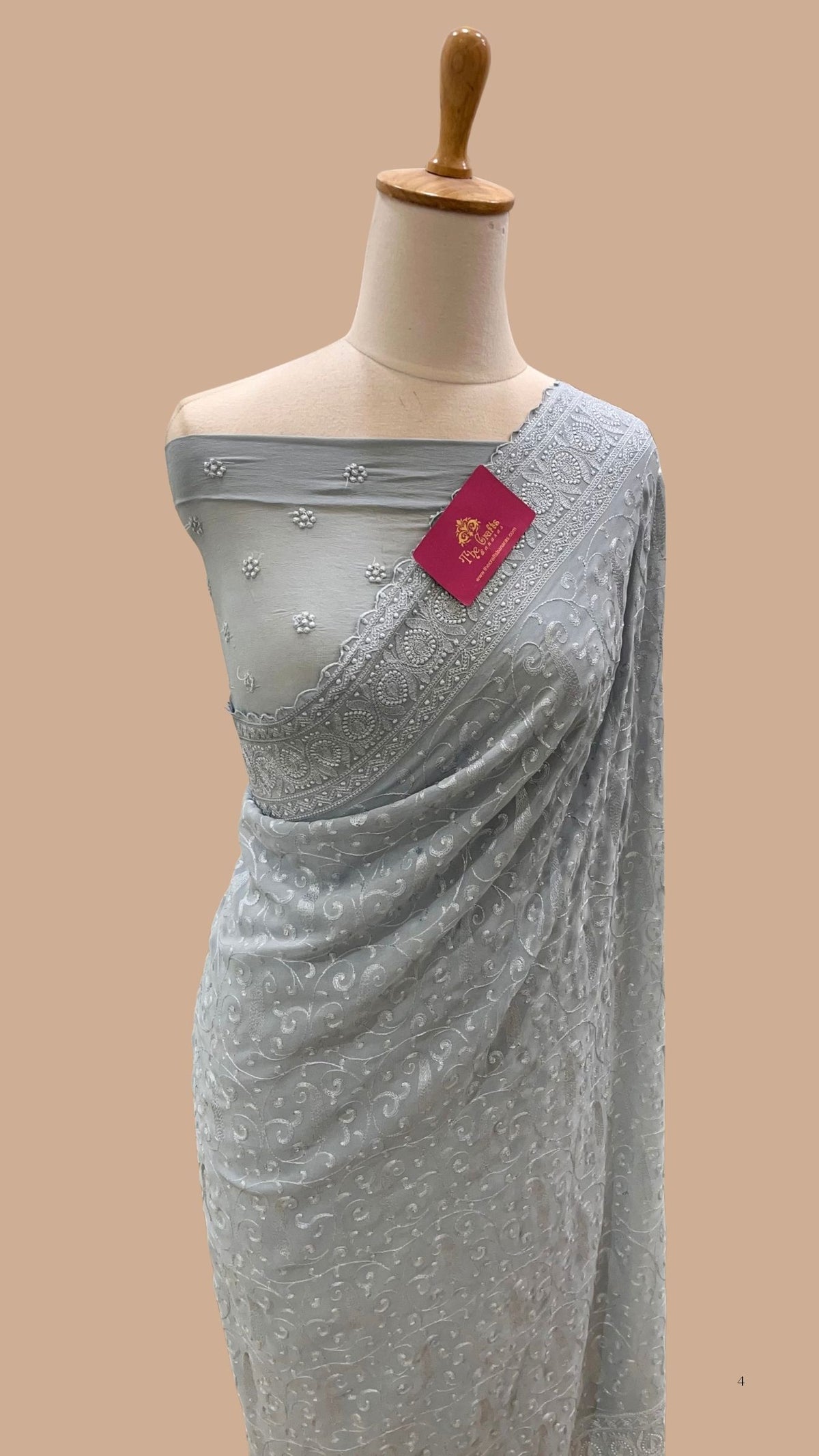 Pure Georgette Chikankari Handloom Banarasi Saree