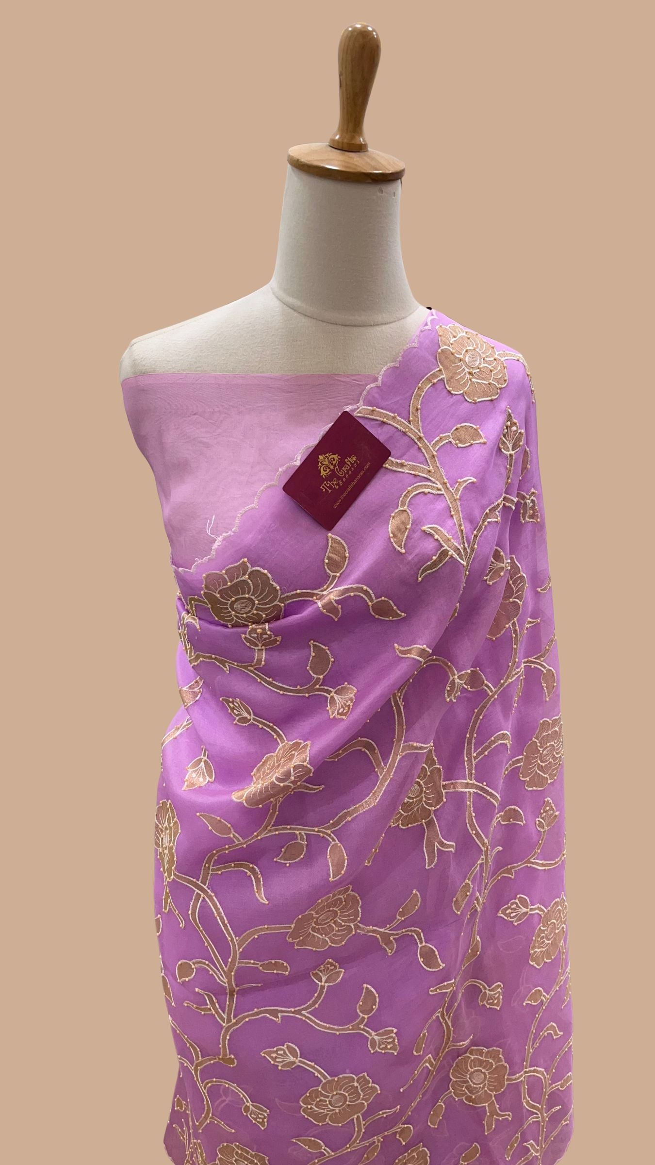 Pure Kora Organza Silk Banarasi Saree -  Applique work with Handwork Motifs
