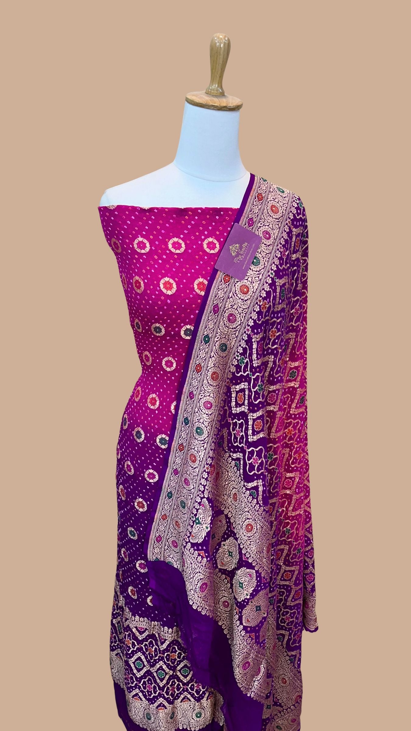 Pure Georgette Banarasi Bandhej Dress Material - with Meenakari
