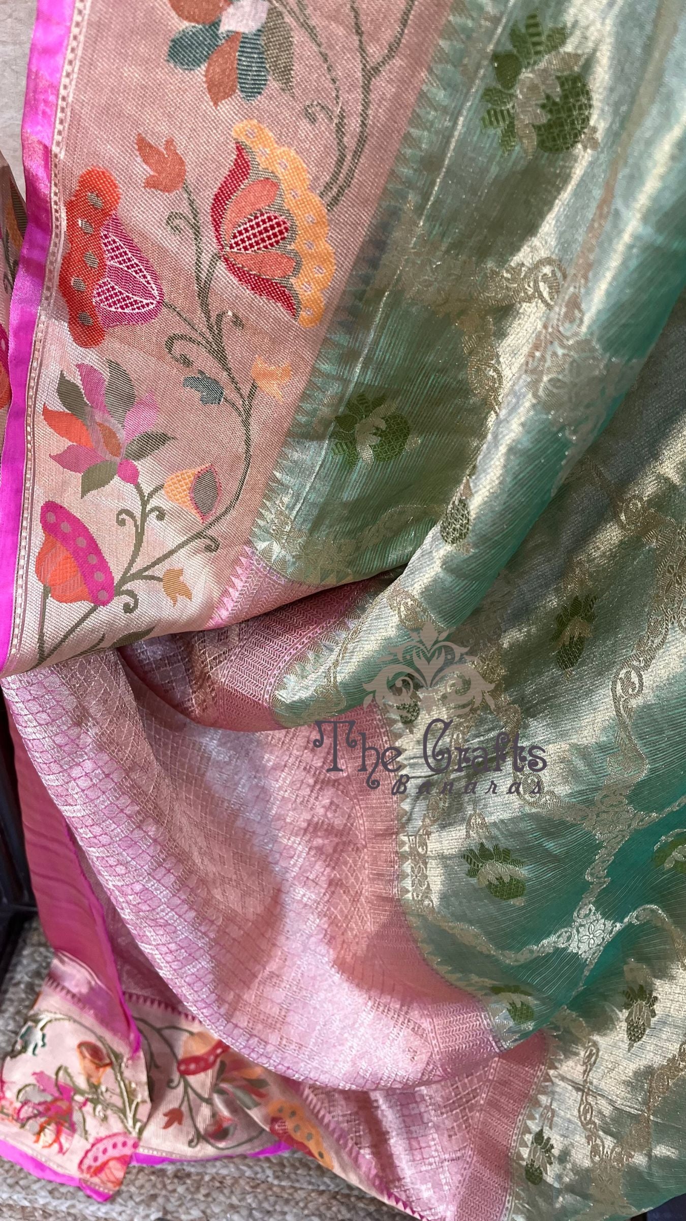 Pure Zari Kota Tissue Silk Handloom  Banarasi Saree - Meenakari