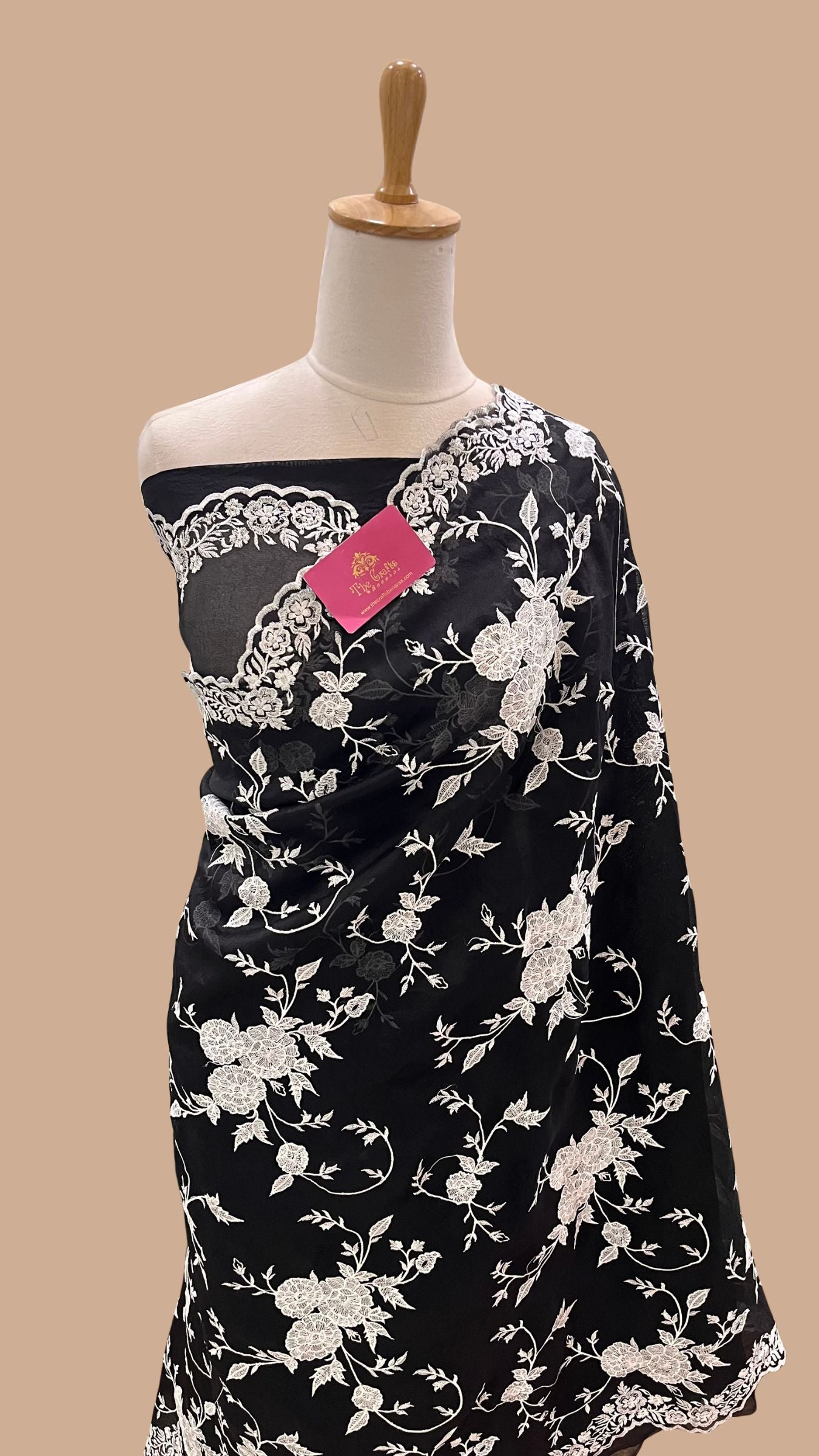 Pure Organza Silk Chikankari Handloom Banarasi Saree