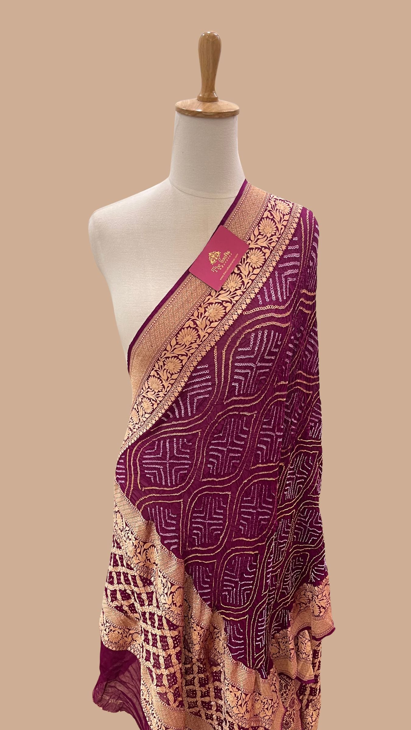 Khaddi Georgette Banarasi Handloom Bandhej Dupatta
