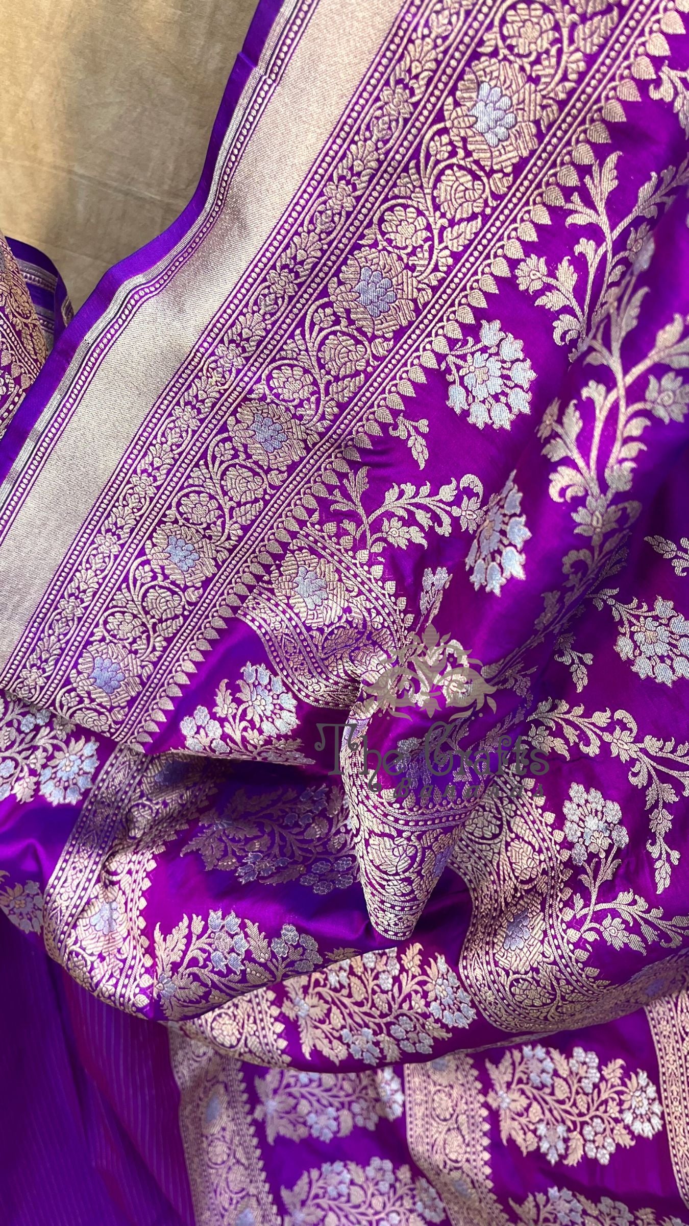 Pure Katan Silk Handloom Banarasi Saree - All over Sona Roopa Jaal work