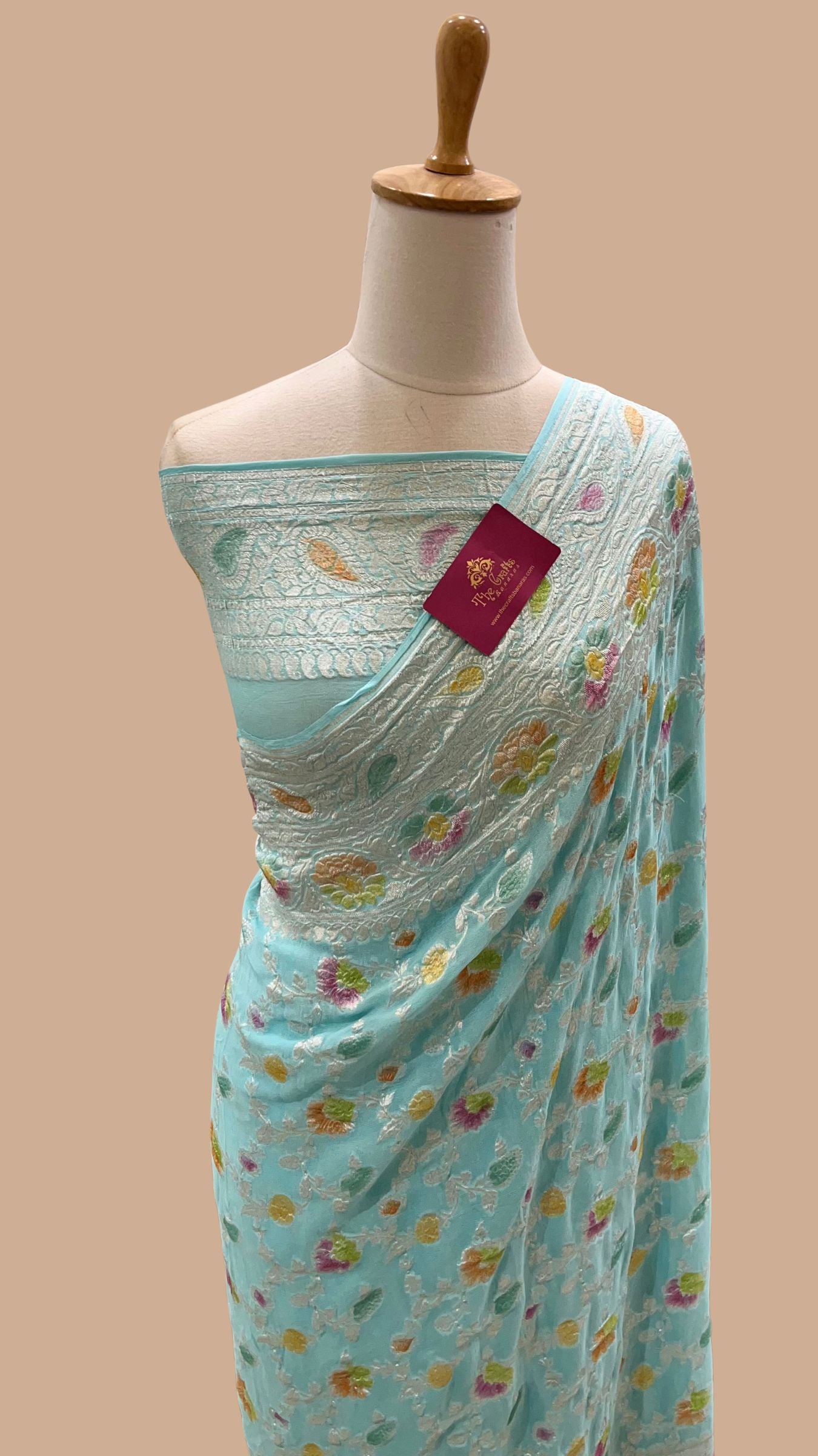 Pure Khaddi Georgette Banarasi Saree - Silver Zari