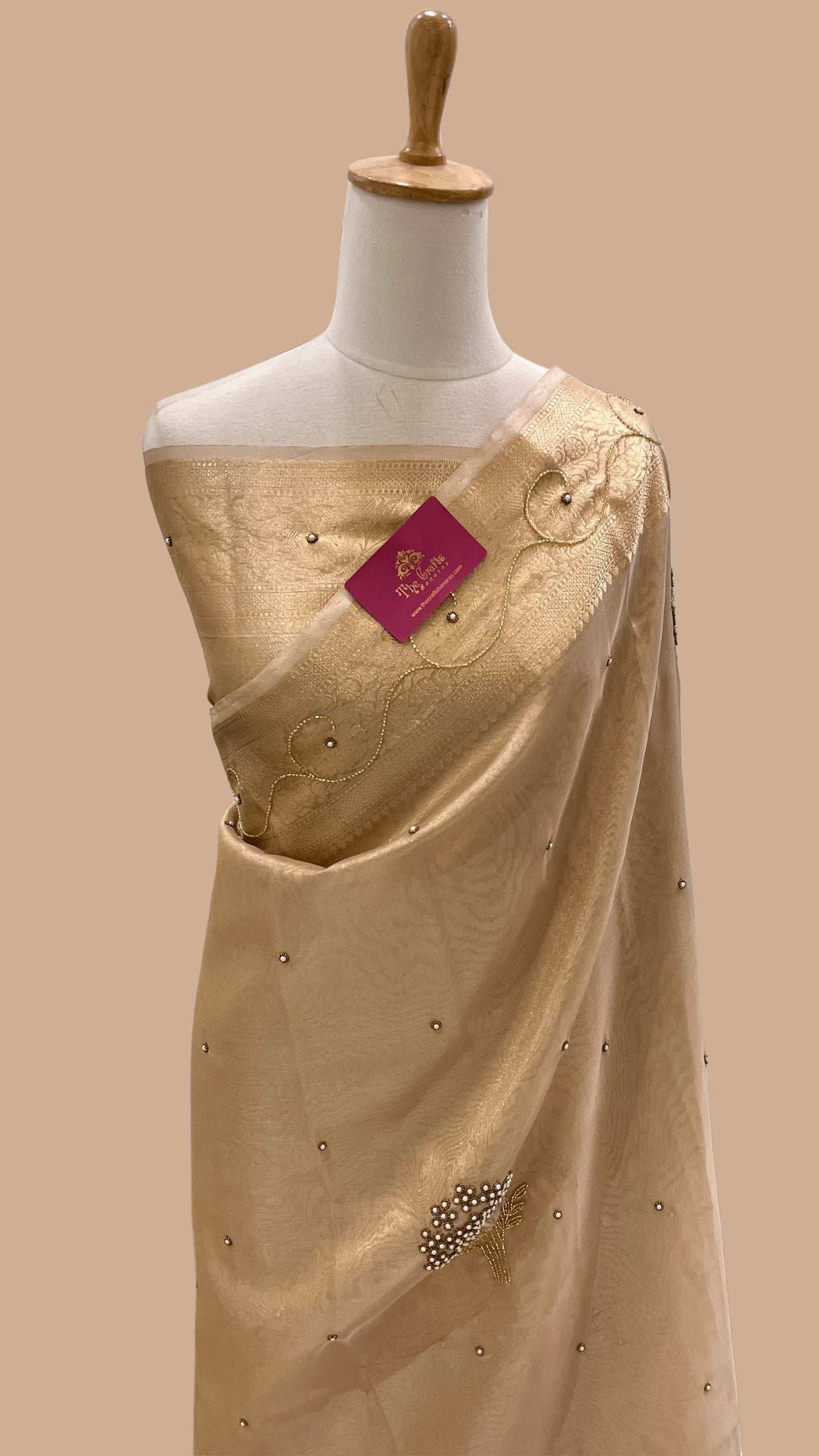 Pure Tissue Silk Banarasi Saree - with Cut Dana & Motifs Handwork