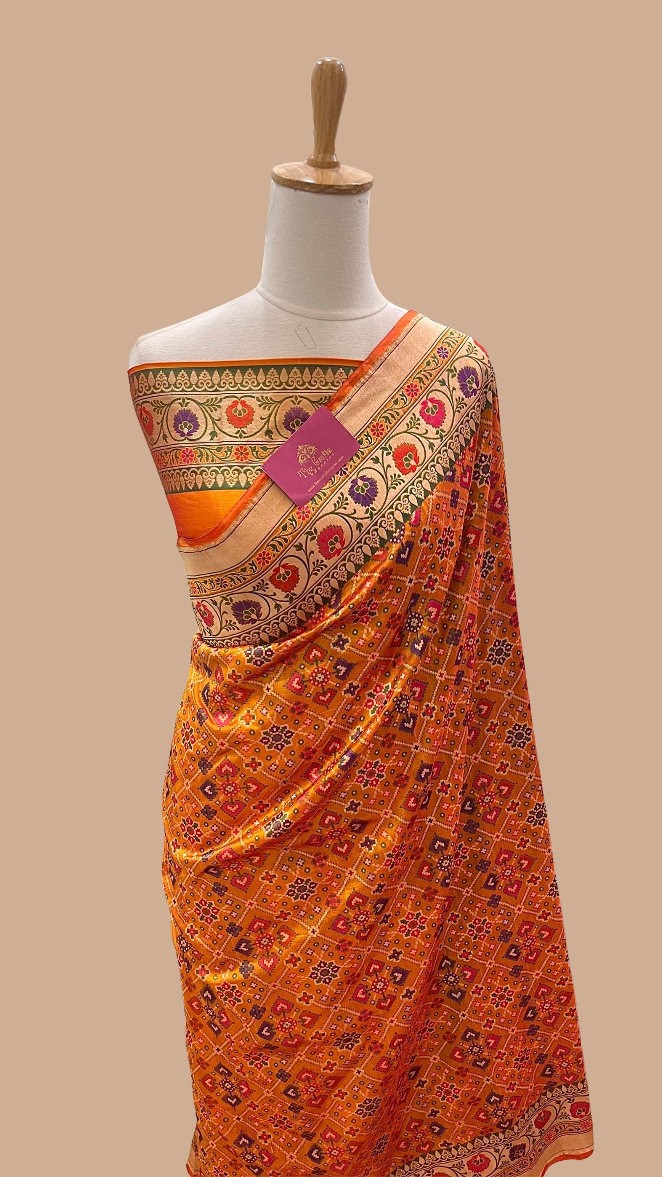 Pure Katan Silk Handloom Banarasi Saree - Patola Meenakari Jaal Work