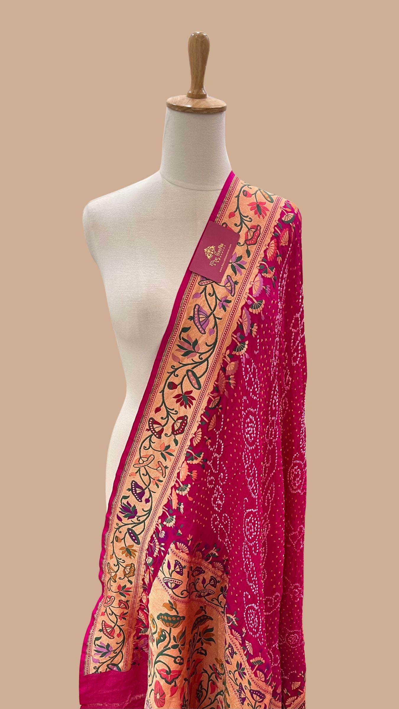 Khaddi Georgette Banarasi Handloom Bandhej Dupatta