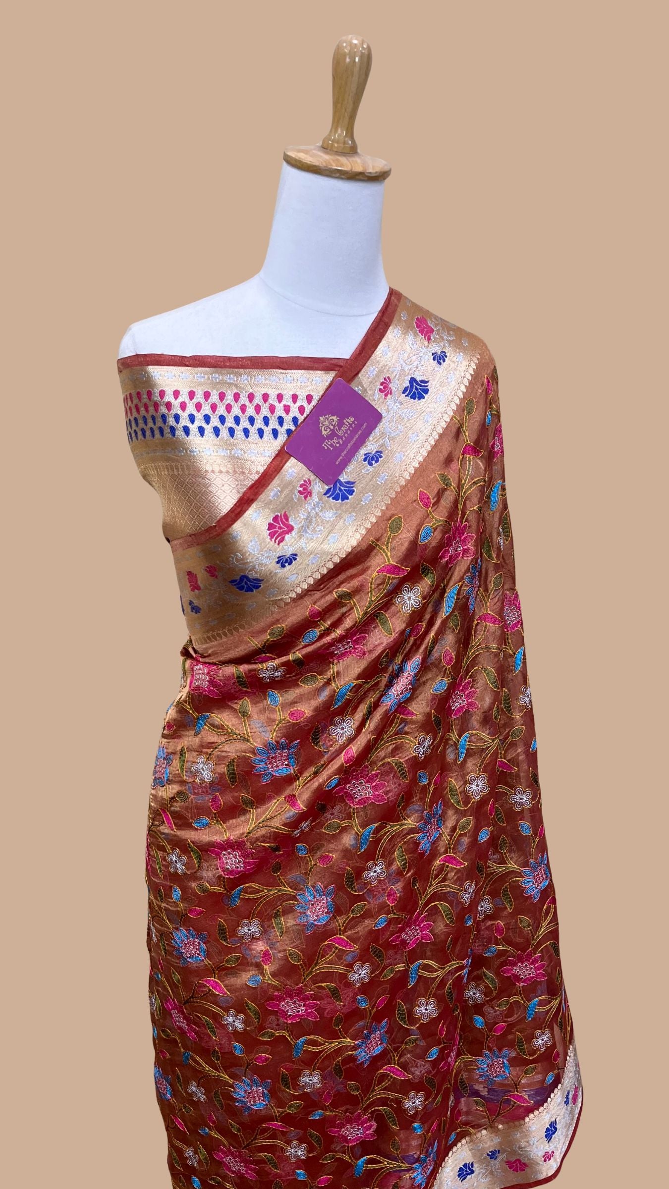 Pure Kora Ttissue Silk Handloom Banarasi Saree - With Chikankari All over