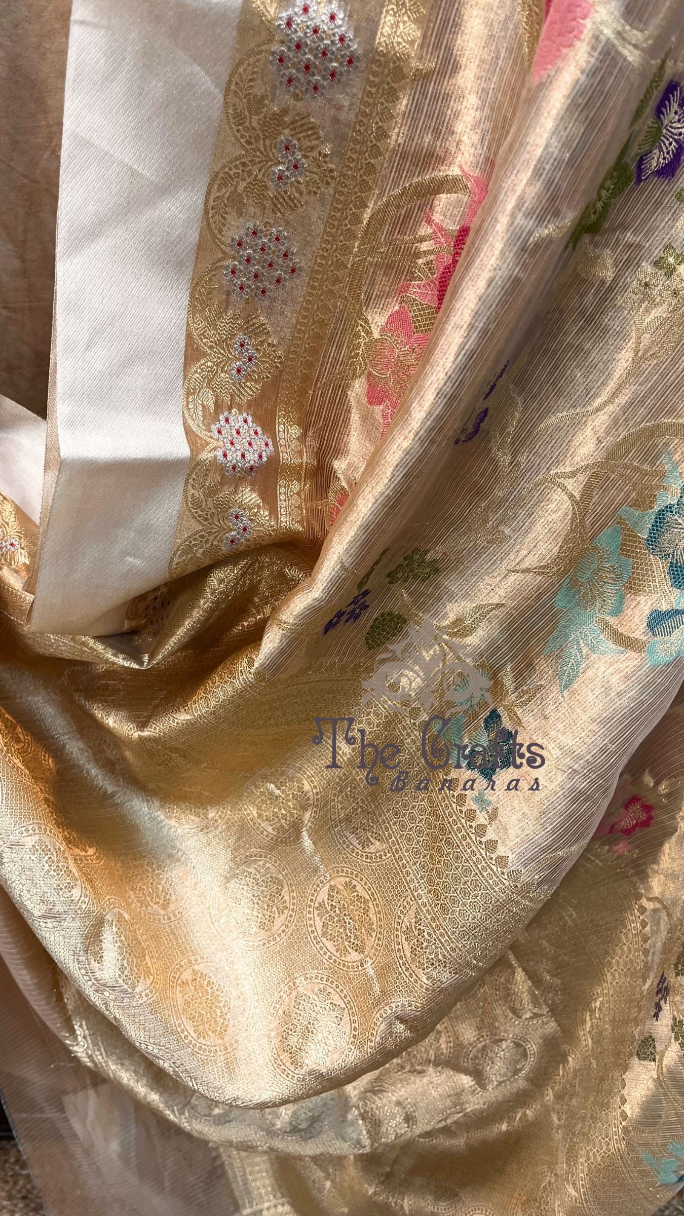 Pure Zari Kota Tissue Silk Handloom  Banarasi Saree - Meenakari